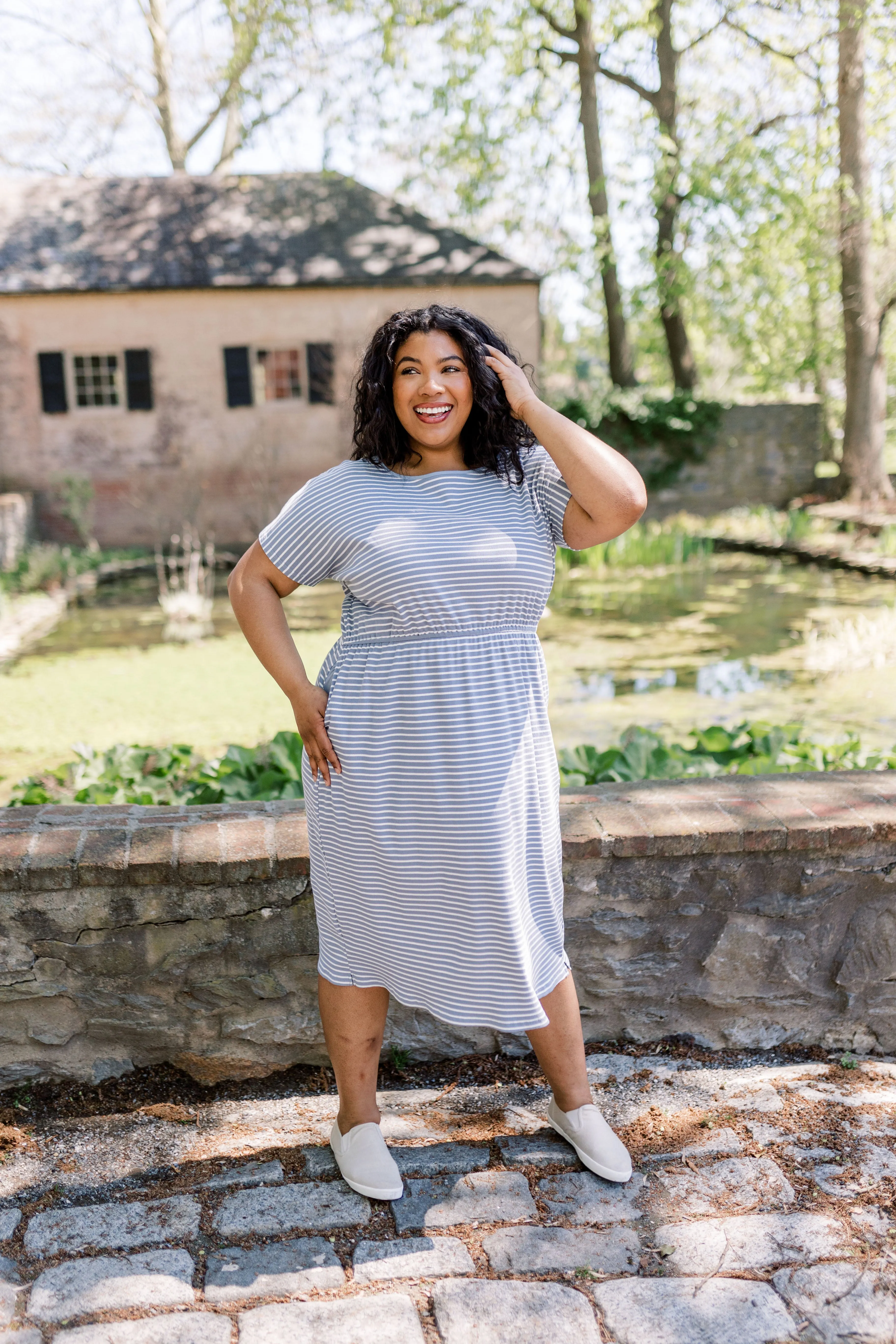 'Hannah' Striped Cotton Blend Midi Dress