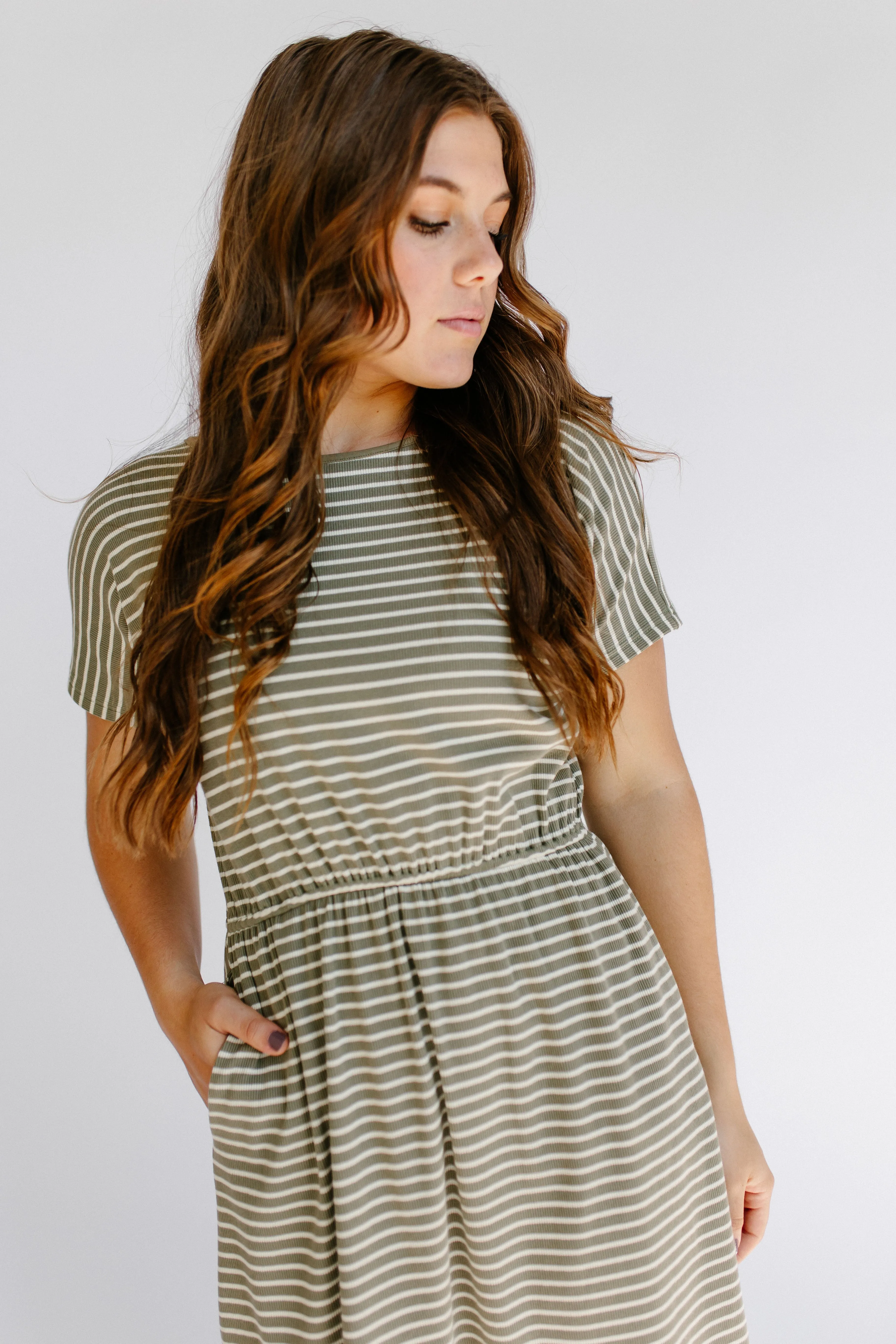 'Hannah' Striped Cotton Blend Midi Dress