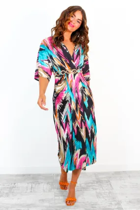 Have A Good Day - Black Multi Abstract Print Midi Dress