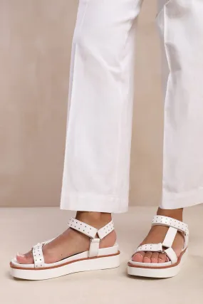 HAWAII WIDE FIT MULTI STRAP SANDAL WITH STUD DETAIL IN WHITE