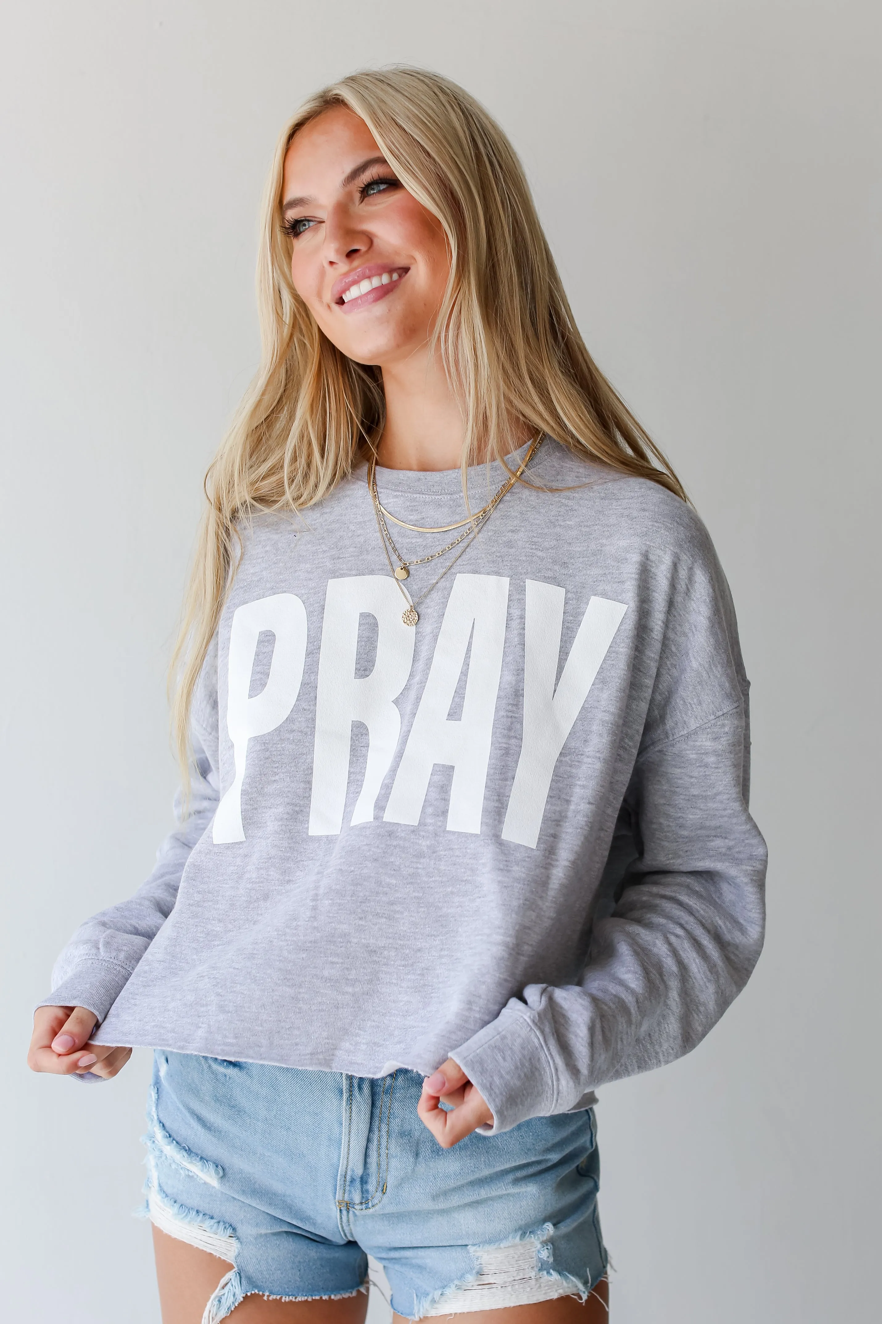 Heather Grey Pray Cropped Sweatshirt