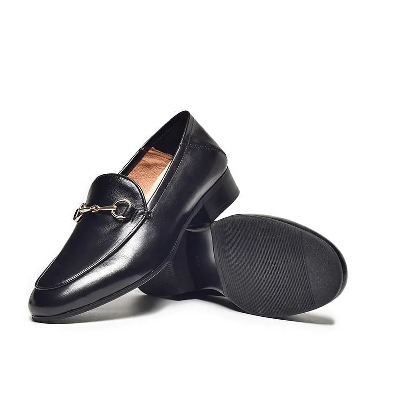 Horsebit-Detailed Handmade Leather Calfskin Loafers For Women In Black/Brown