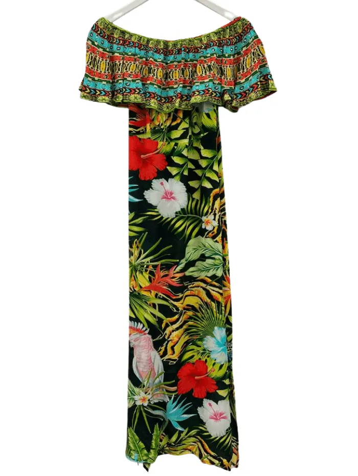 Inoa Darwin Printed Silk FRILL NECK DRESS with Crystals FRN 208