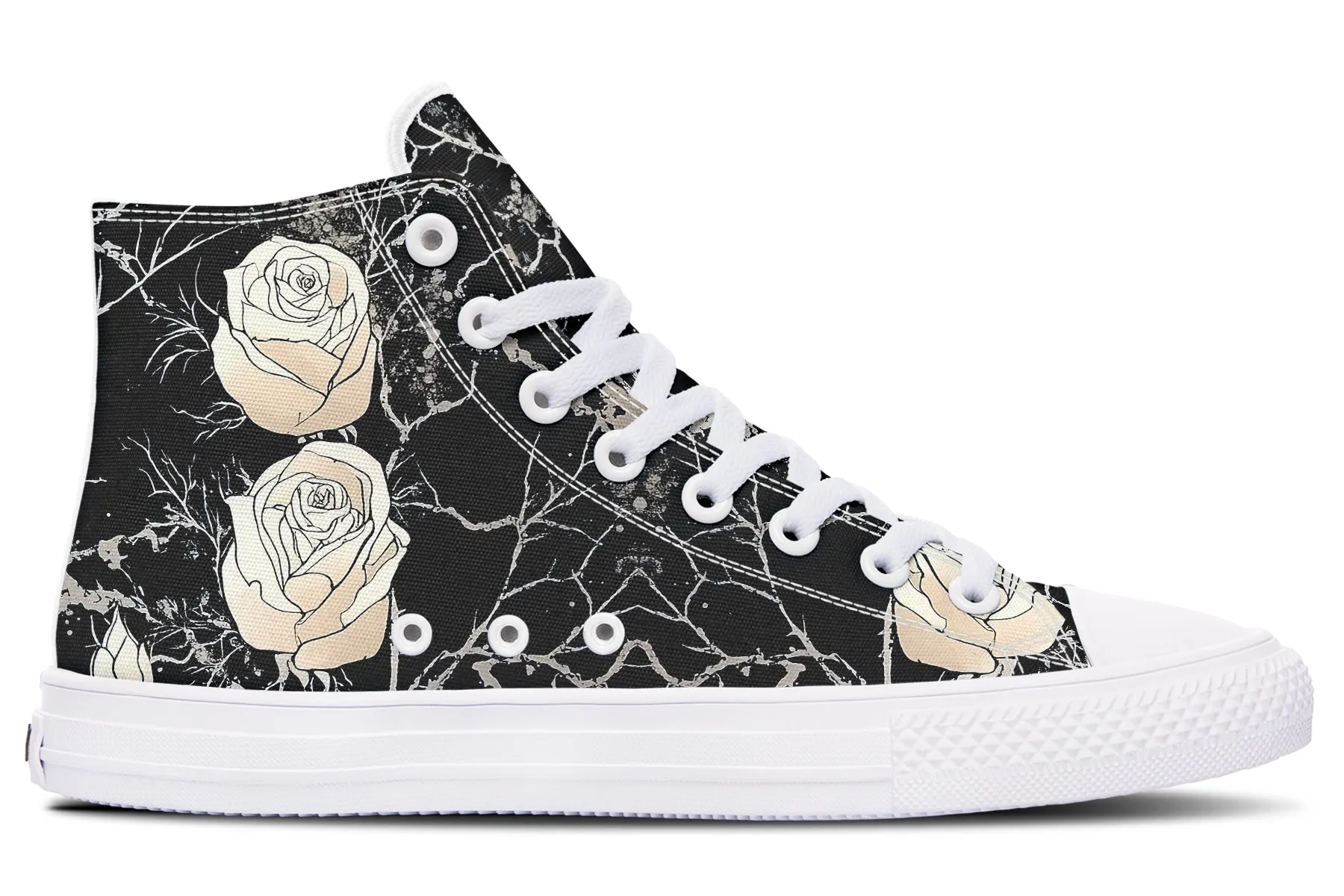 Ivory Kintsugi Rose High Tops - Classic Premium Canvas Shoes with Comfortable and Durable Soles