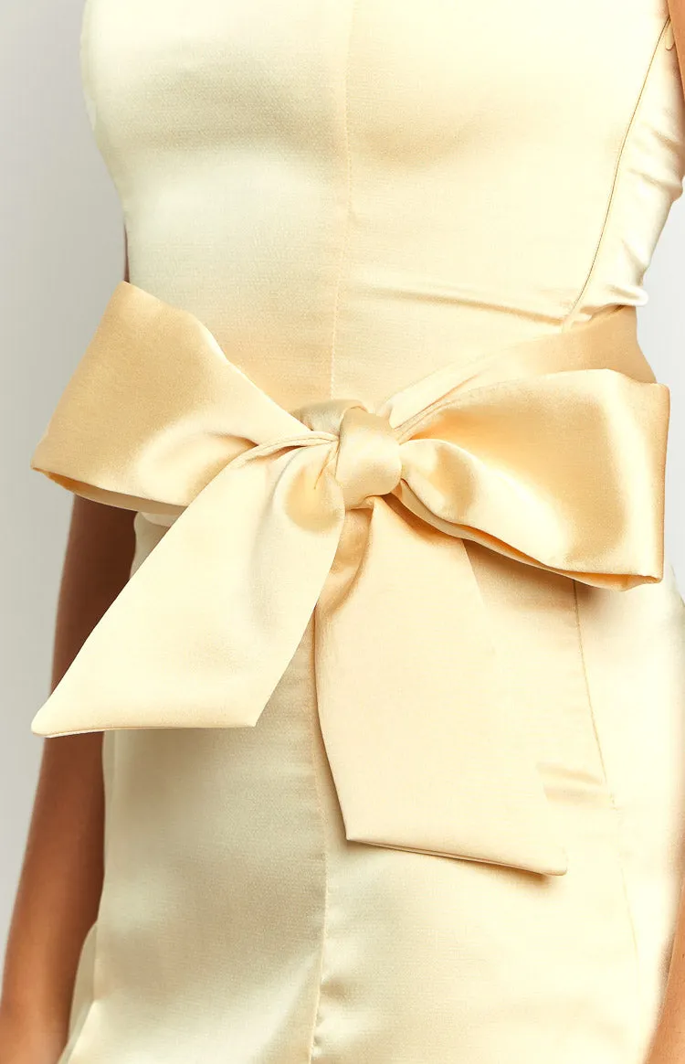 Kamie Yellow Satin Bow Mini Dress