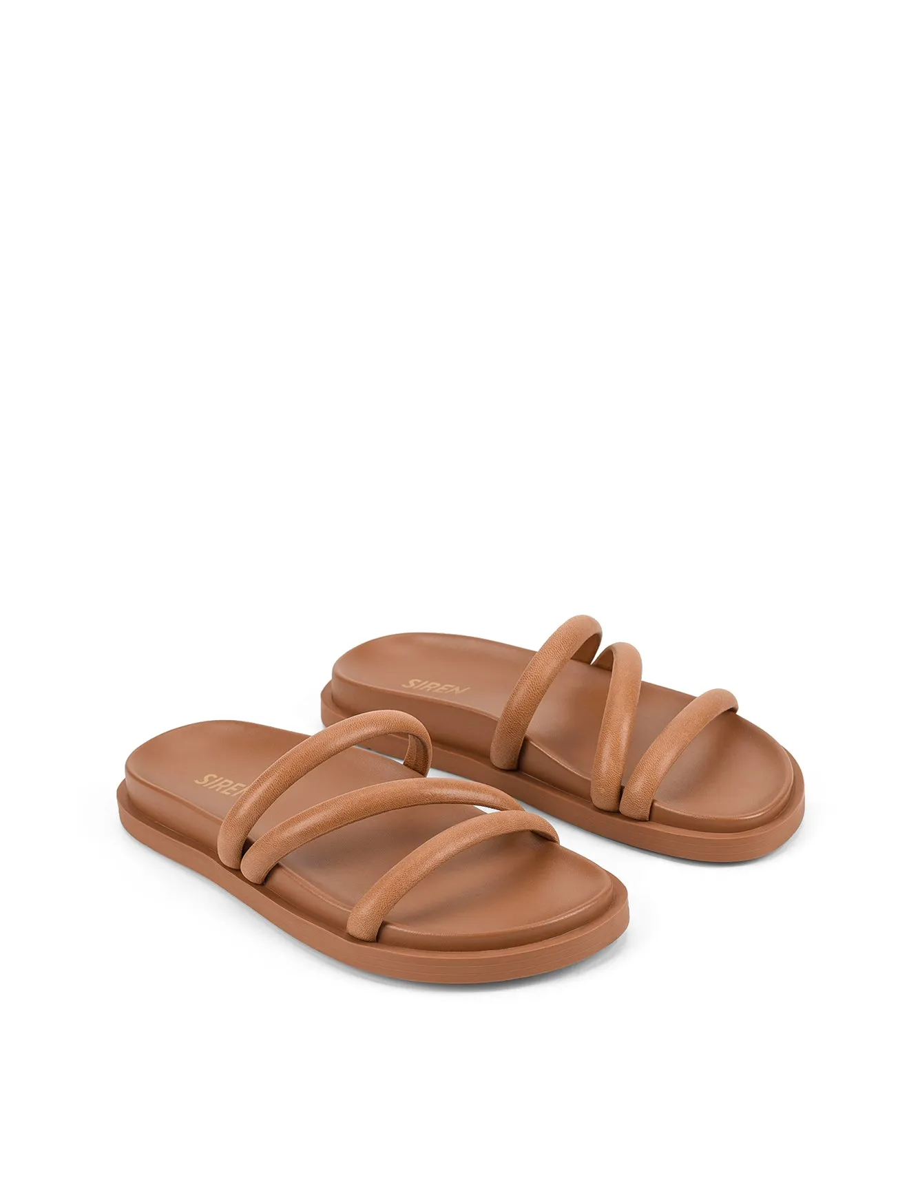 Lane Strappy Footbed Slides - Tan Leather