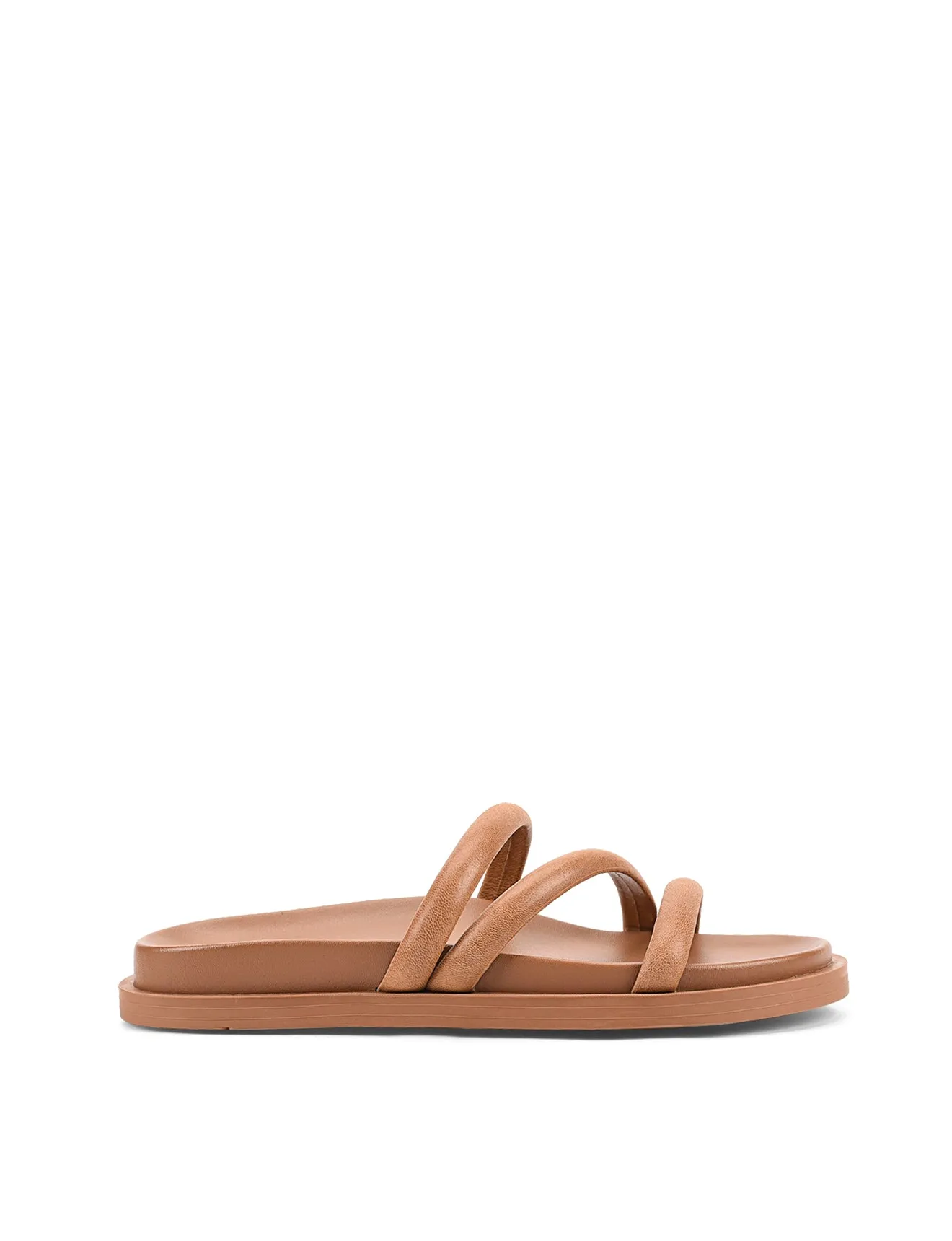 Lane Strappy Footbed Slides - Tan Leather