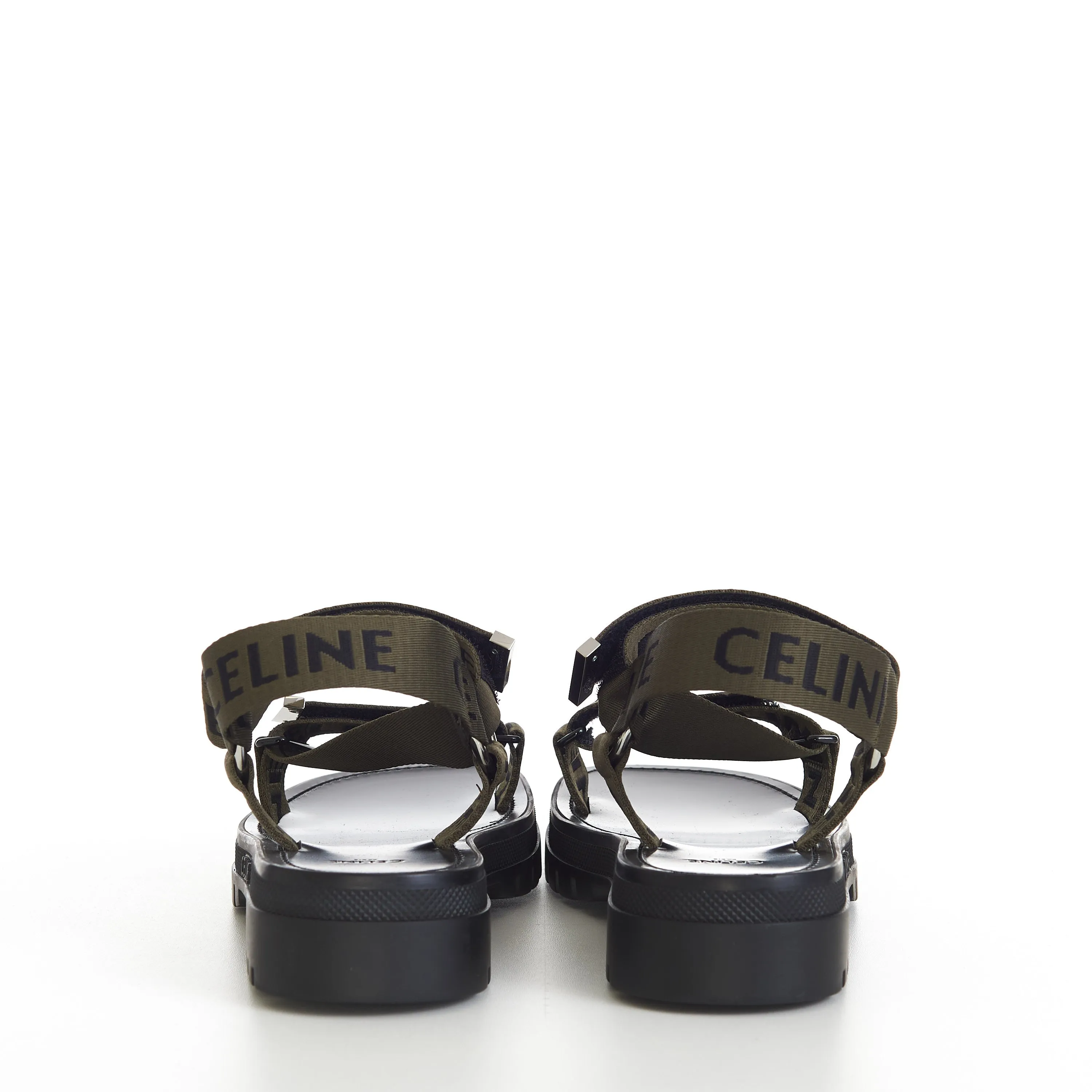 Leo Strappy Sandal In Khaki/Black Textile With "Celine" Jacquard