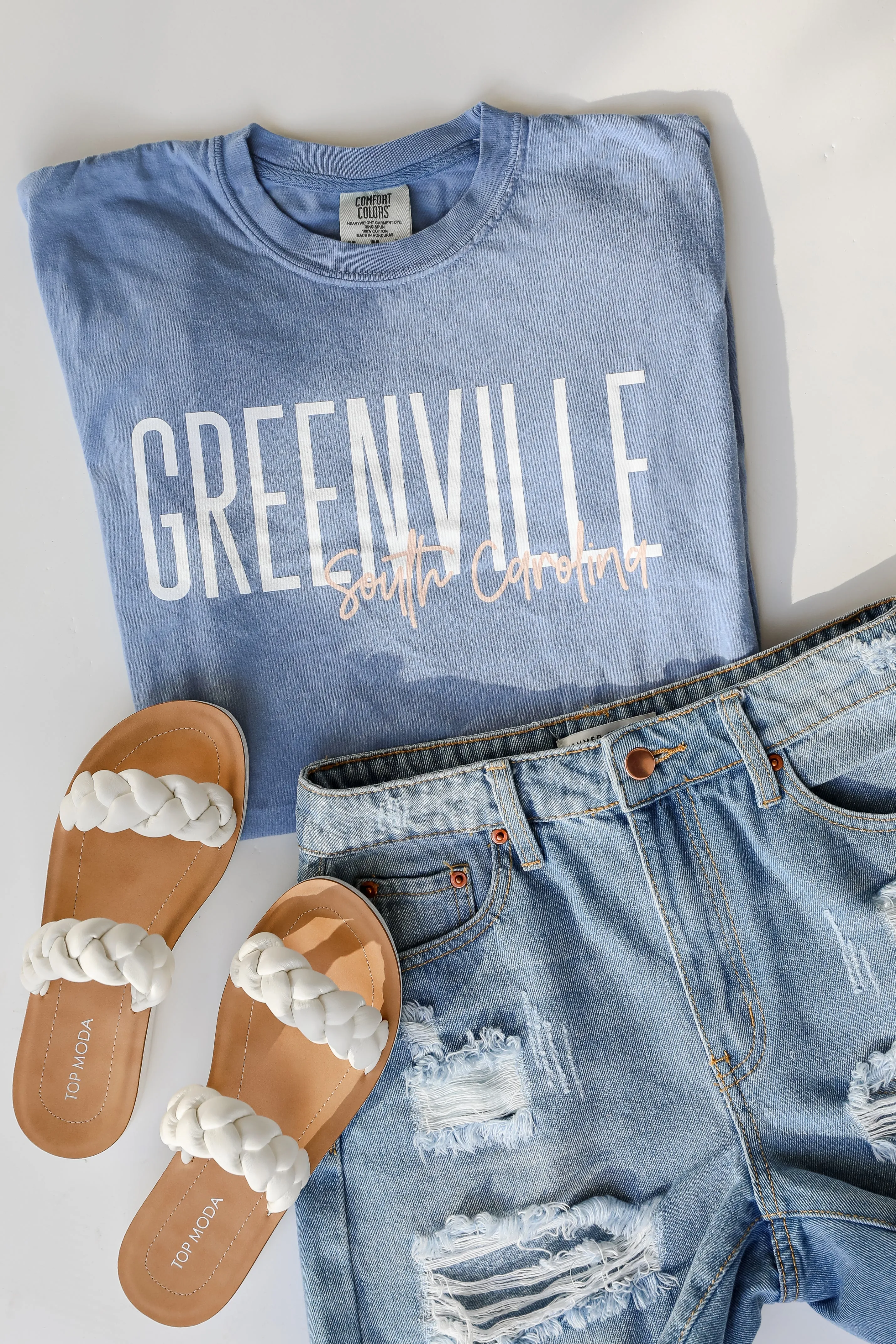 Light Blue Greenville South Carolina Script Tee