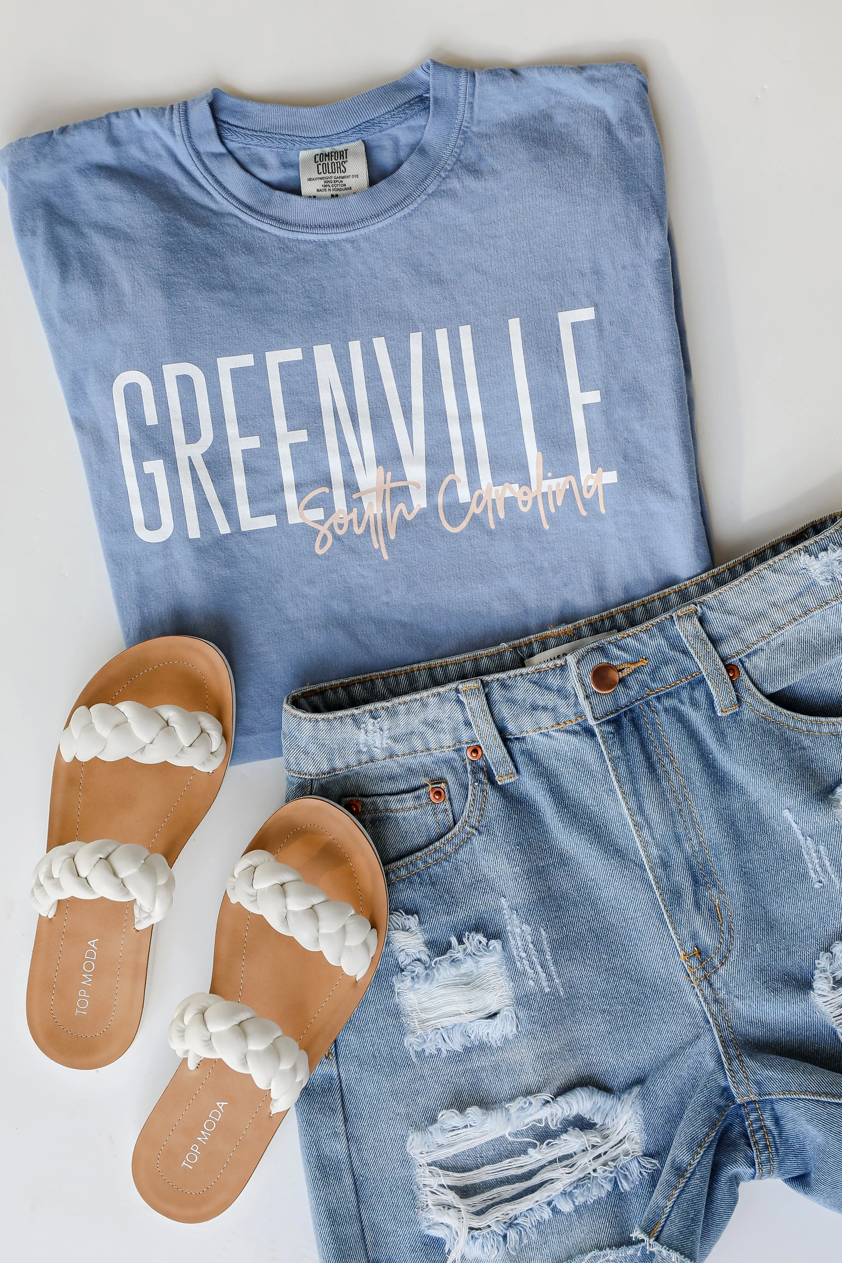 Light Blue Greenville South Carolina Script Tee