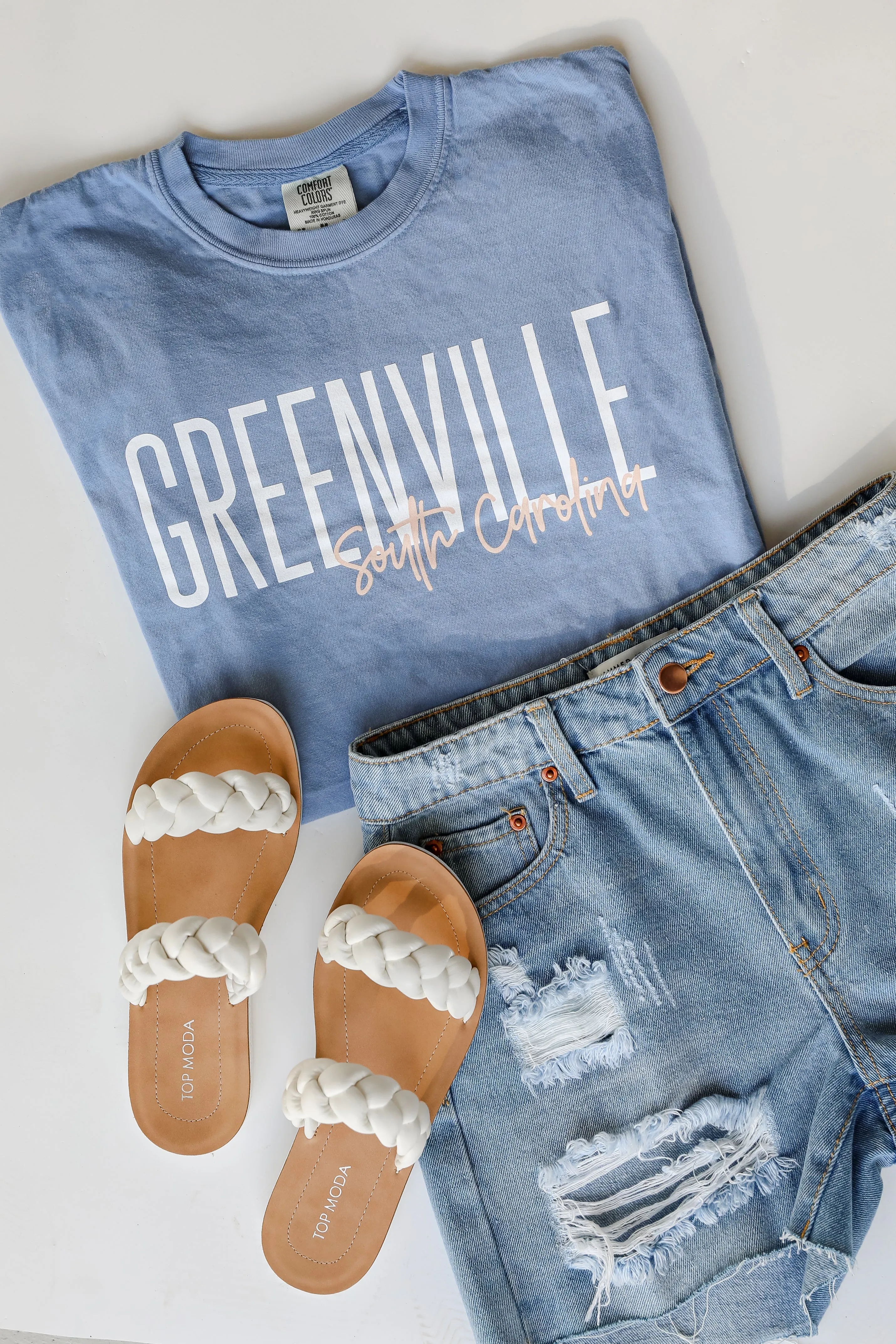 Light Blue Greenville South Carolina Script Tee