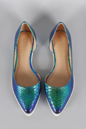 Liliana Hologram Snakeskin Dorsay Pointy Toe Flat