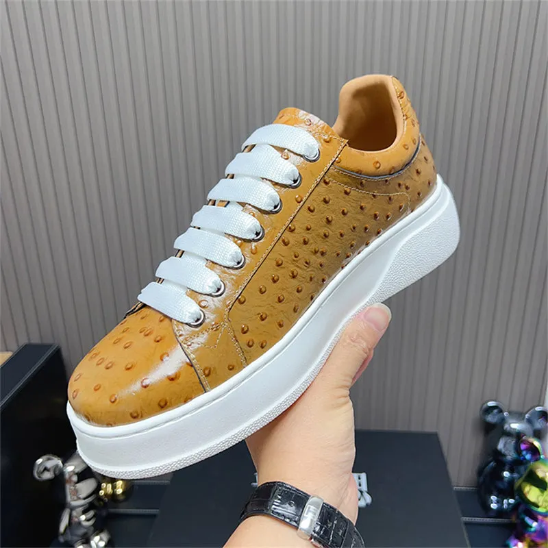 LuxeLeather Ostrich Textured Lace-up Platform Sneakers