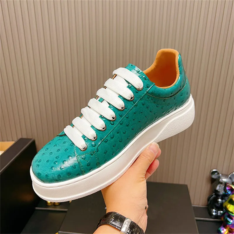 LuxeLeather Ostrich Textured Lace-up Platform Sneakers