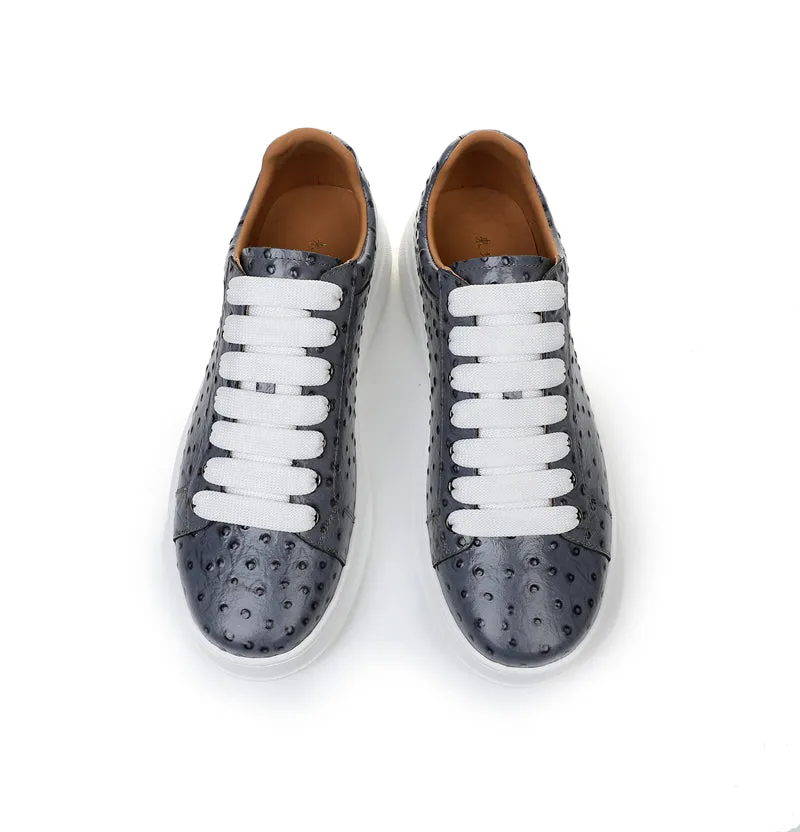 LuxeLeather Ostrich Textured Lace-up Platform Sneakers