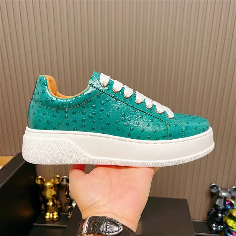 LuxeLeather Ostrich Textured Lace-up Platform Sneakers