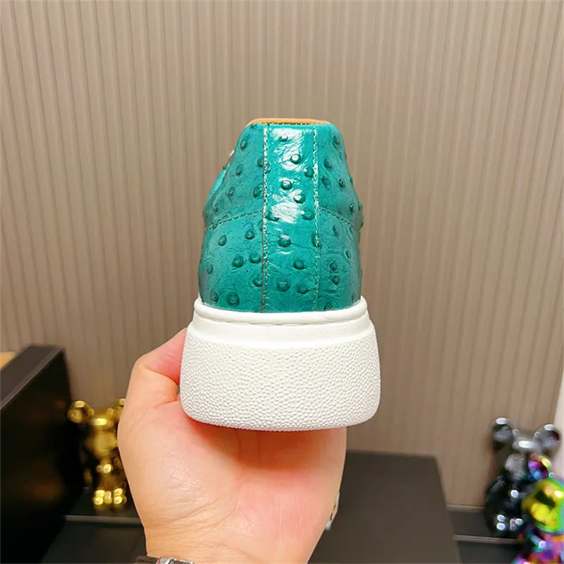 LuxeLeather Ostrich Textured Lace-up Platform Sneakers