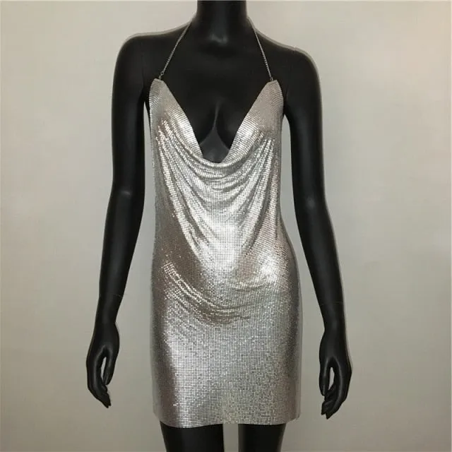 Lydia Backless Sequin Halter Dress