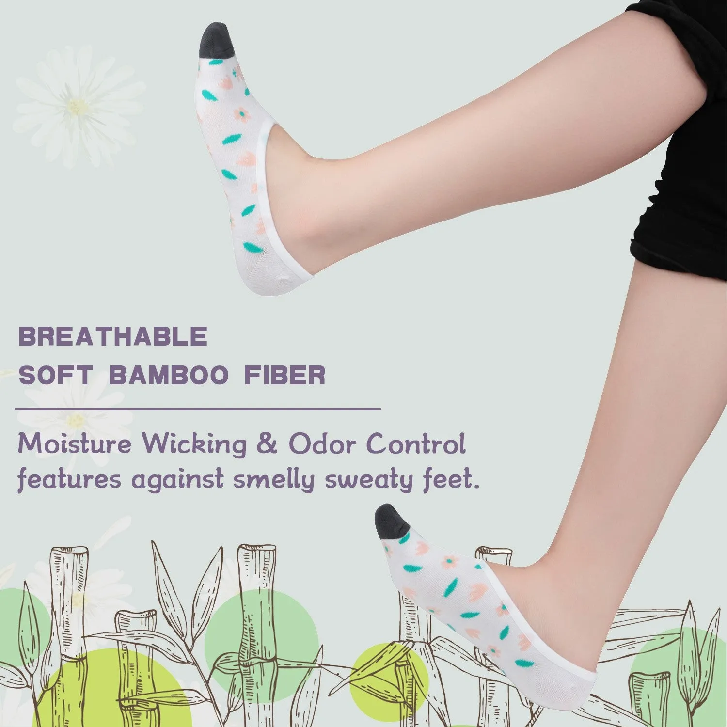 MD Bamboo No Show Liner Invisible Socks with Non Slip for Flats