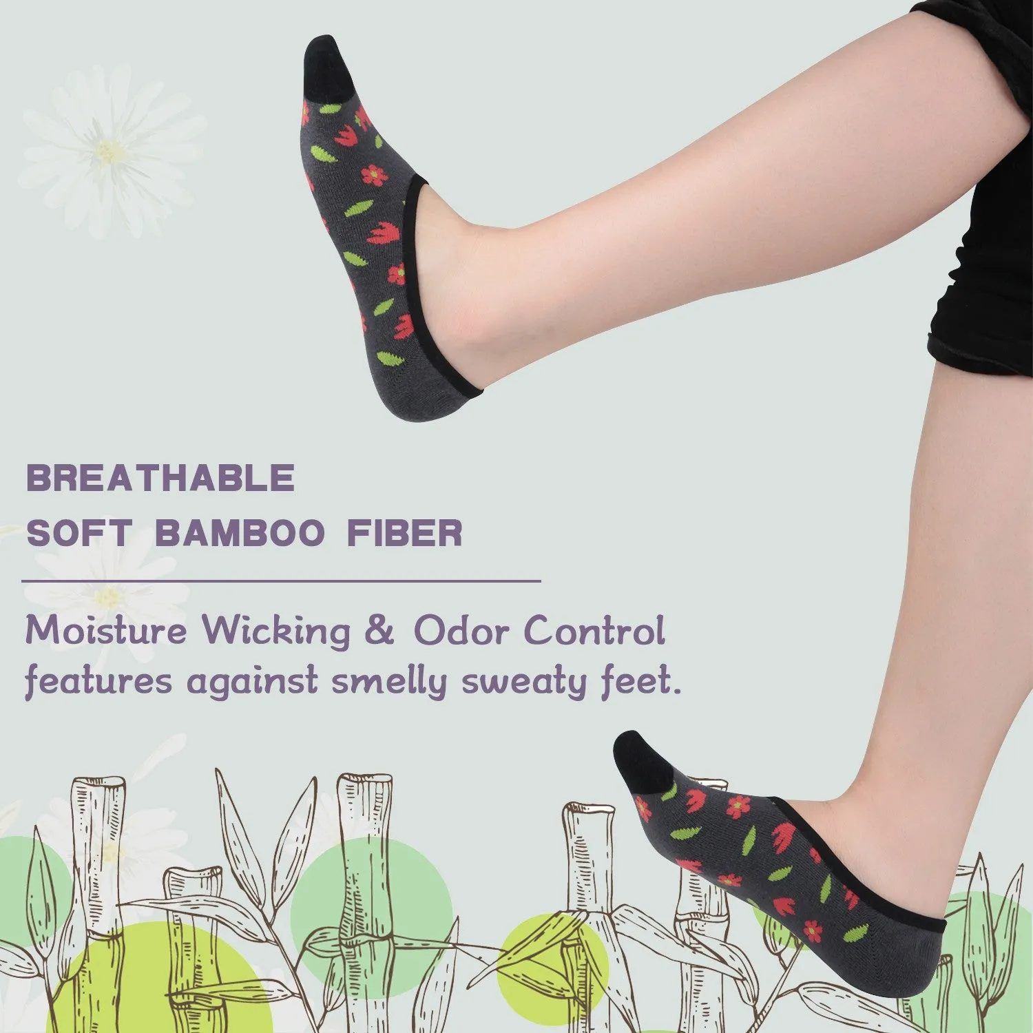 MD Bamboo No Show Liner Invisible Socks with Non Slip for Flats