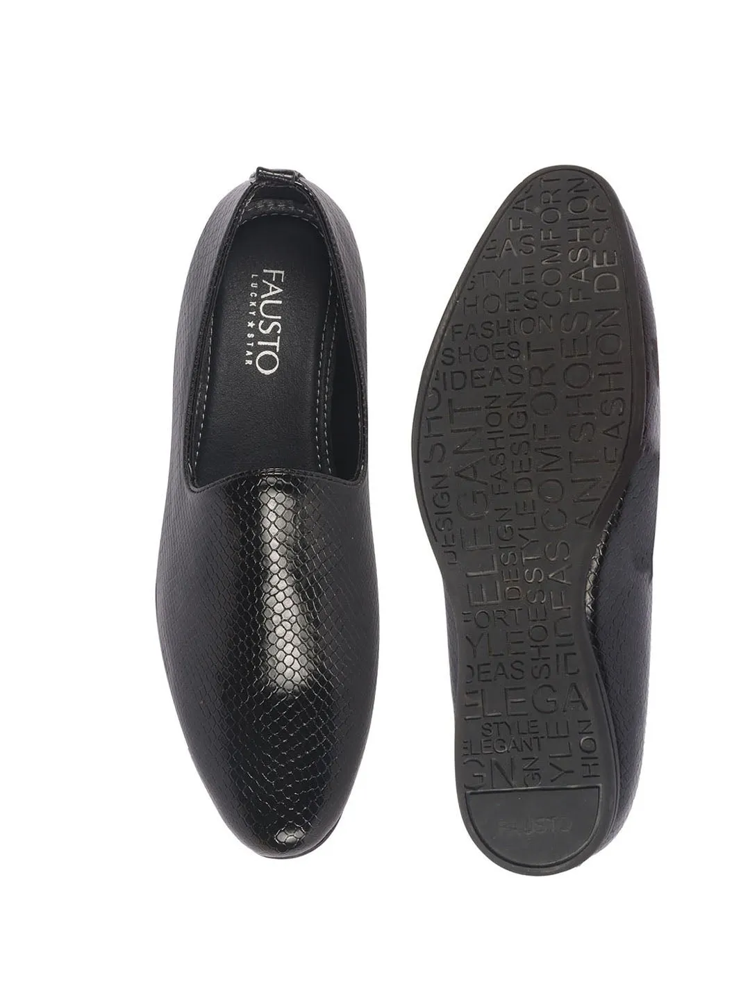 Men Black Textured Ethnic Round Toe Juttis and Mojaris for Wedding|Party Slip-On|Traditional Kurtas Shoes|Festive Shoes