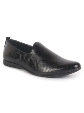 Men Black Textured Ethnic Round Toe Juttis and Mojaris for Wedding|Party Slip-On|Traditional Kurtas Shoes|Festive Shoes