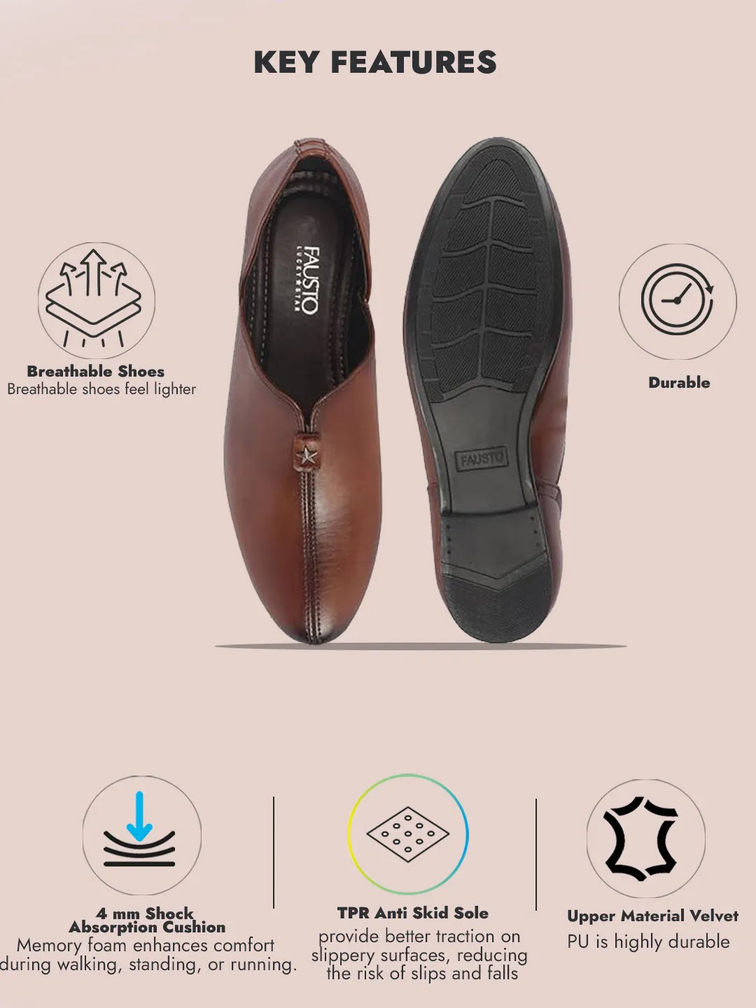 Men Tan Pointed Toe Ethnic Slip On Juttis and Mojaris for Wedding|Party Slip On Shoes|Kurtas Shoes|Traditional Shoes