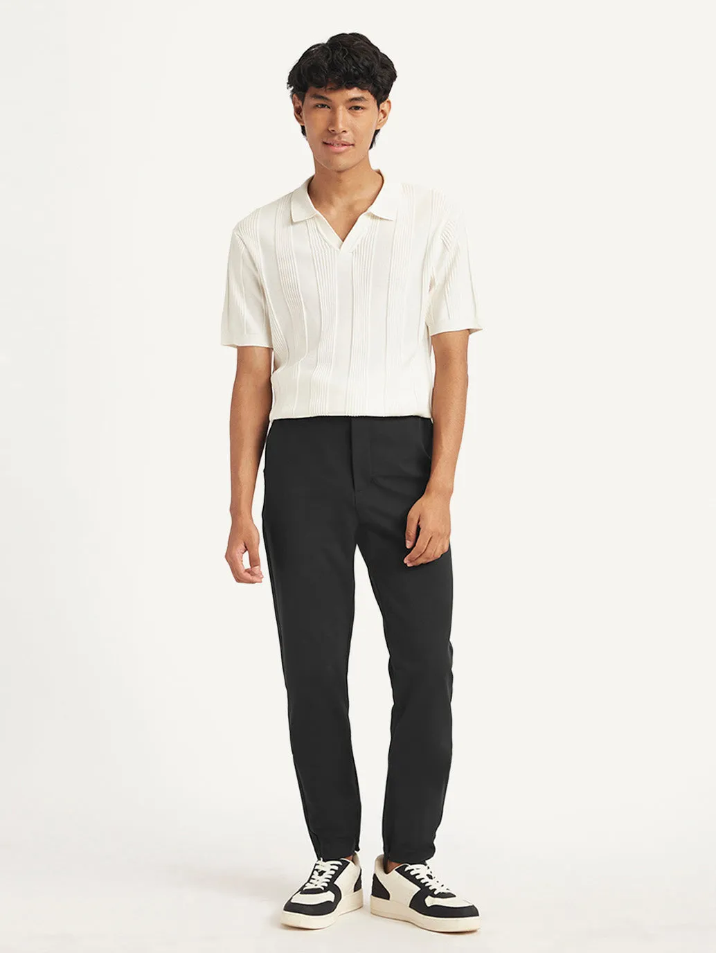 Men's Black Regular Fit Trousers