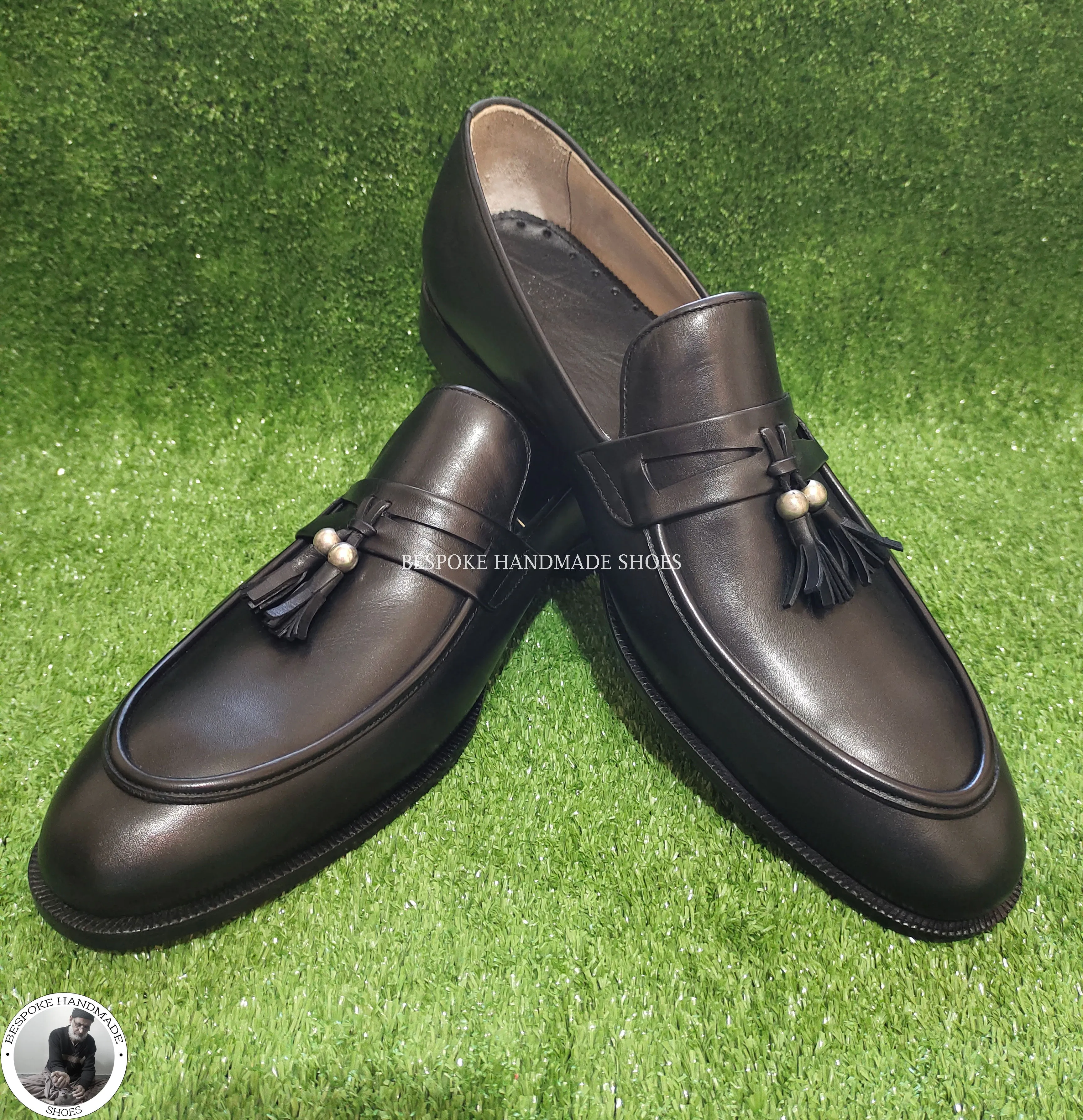 Men's Handmade Shoe, Black Leather Tassels Loafers Moccasin Slip On Dress Shoes