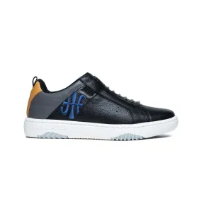 Men's Icon 2.0 Black Blue Orange Logo Leather Sneakers 06512-952