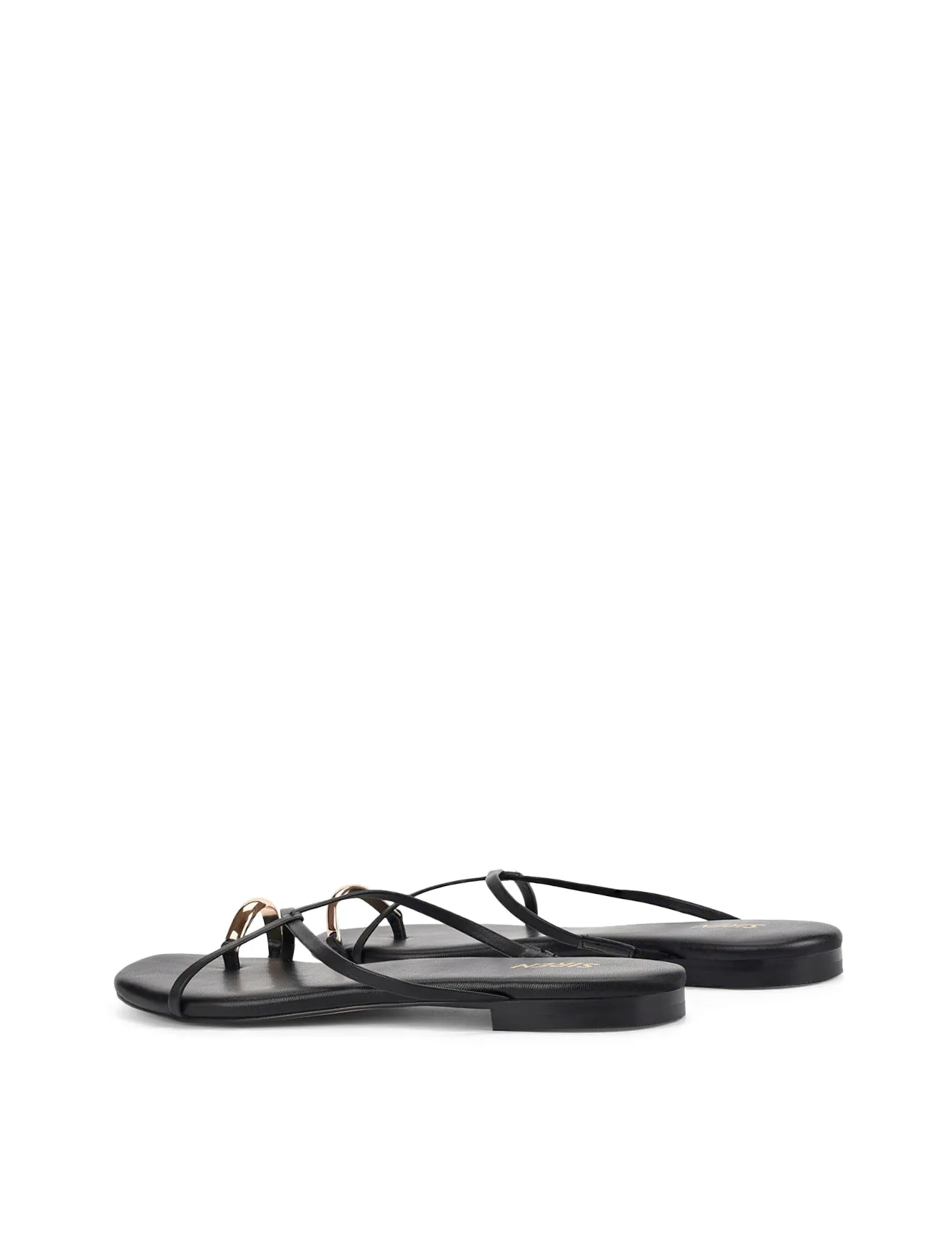 Mikki Flat Strappy Sandals - Black Leather