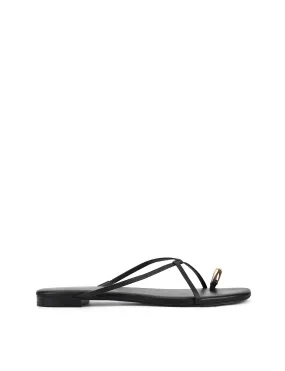 Mikki Flat Strappy Sandals - Black Leather