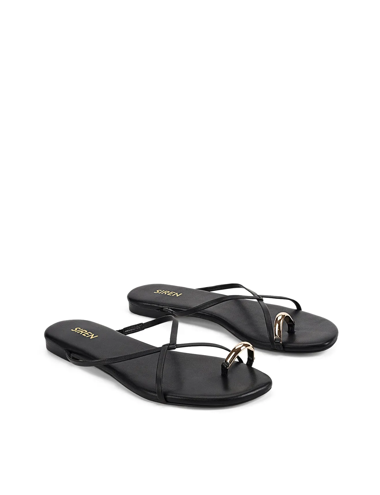 Mikki Flat Strappy Sandals - Black Leather