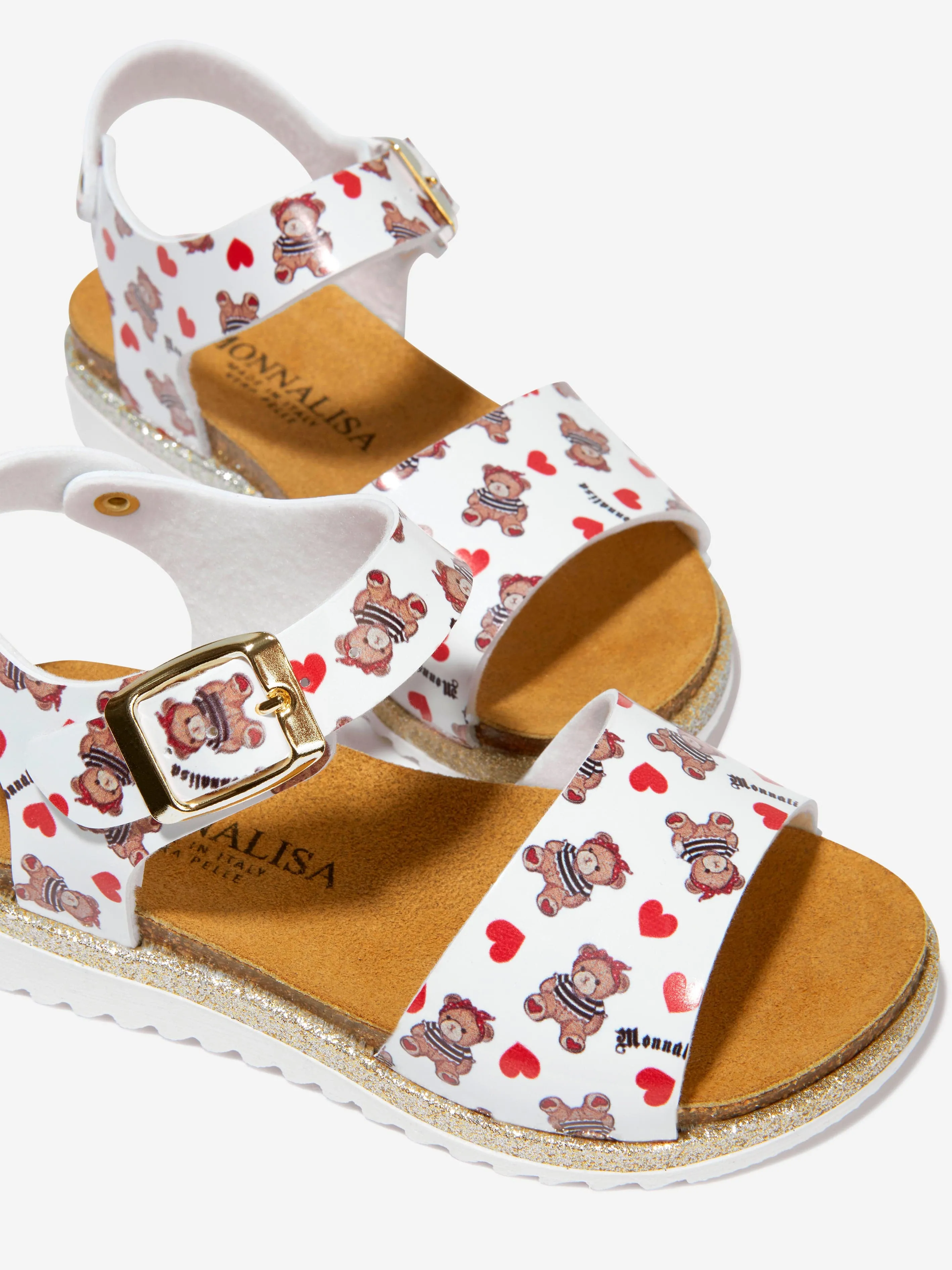 Monnalisa Girls Faux Leather Teddy Heart Sandals