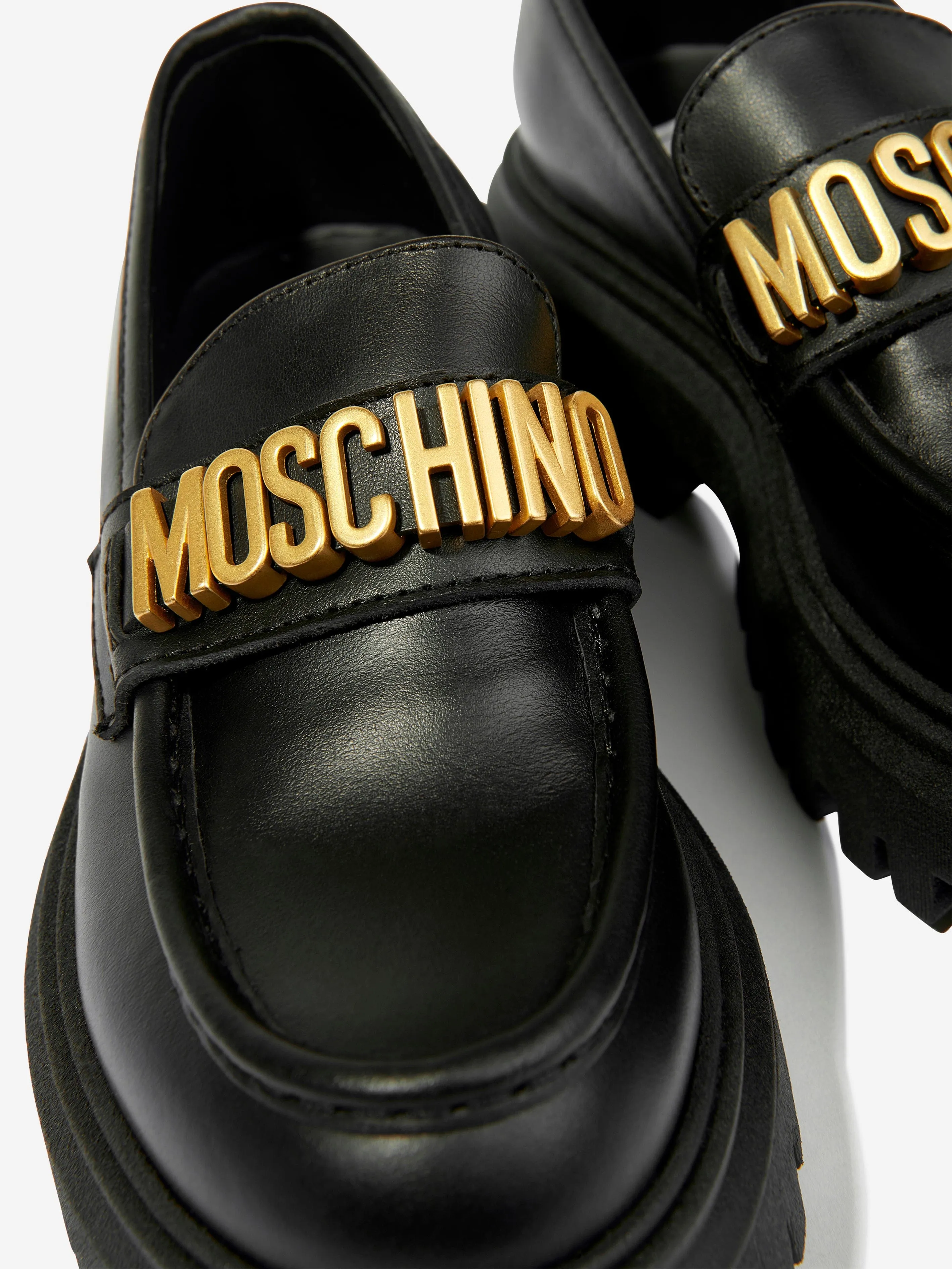 Moschino Girls Leather Logo Loafers in Black