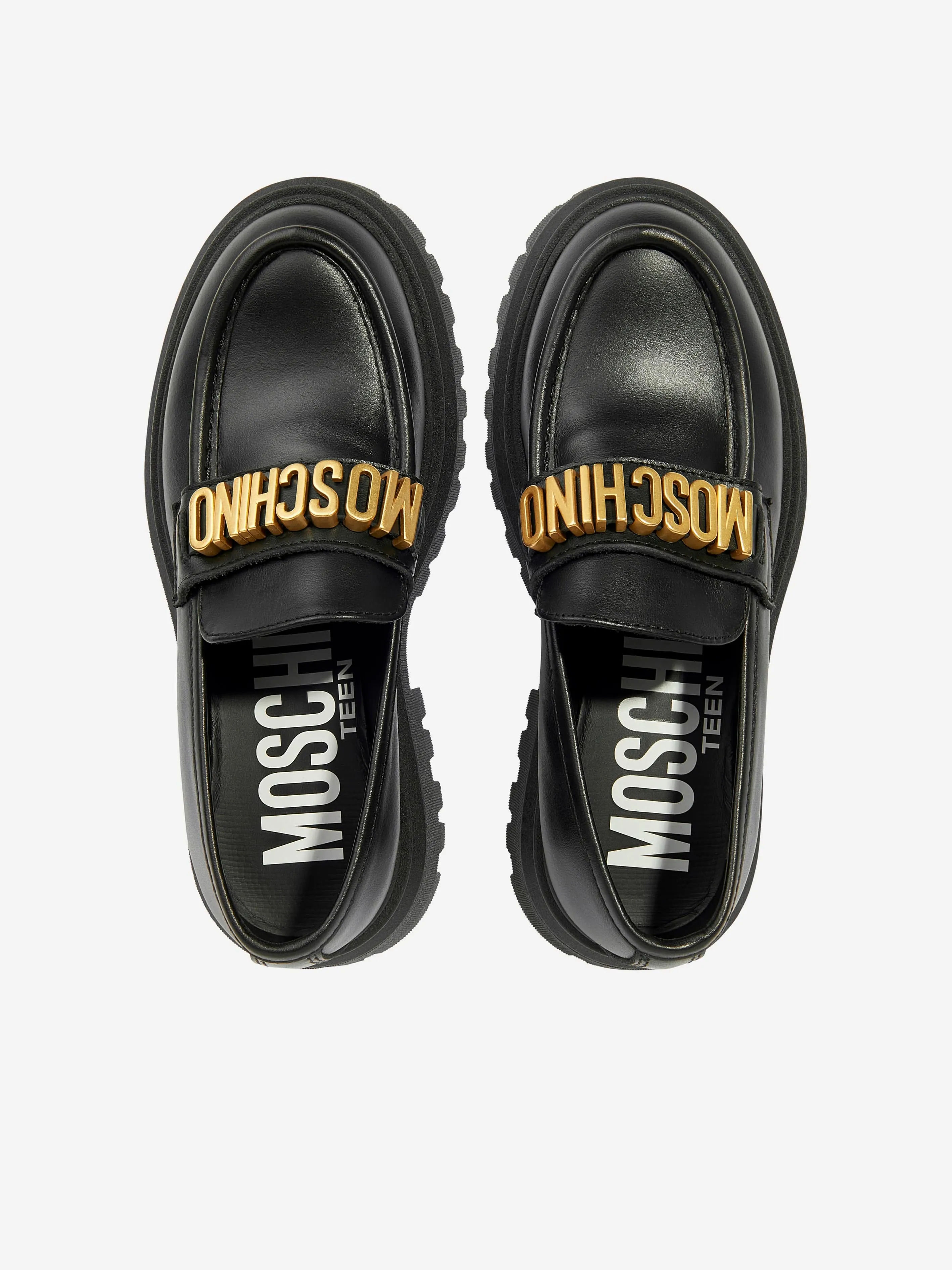 Moschino Girls Leather Logo Loafers in Black