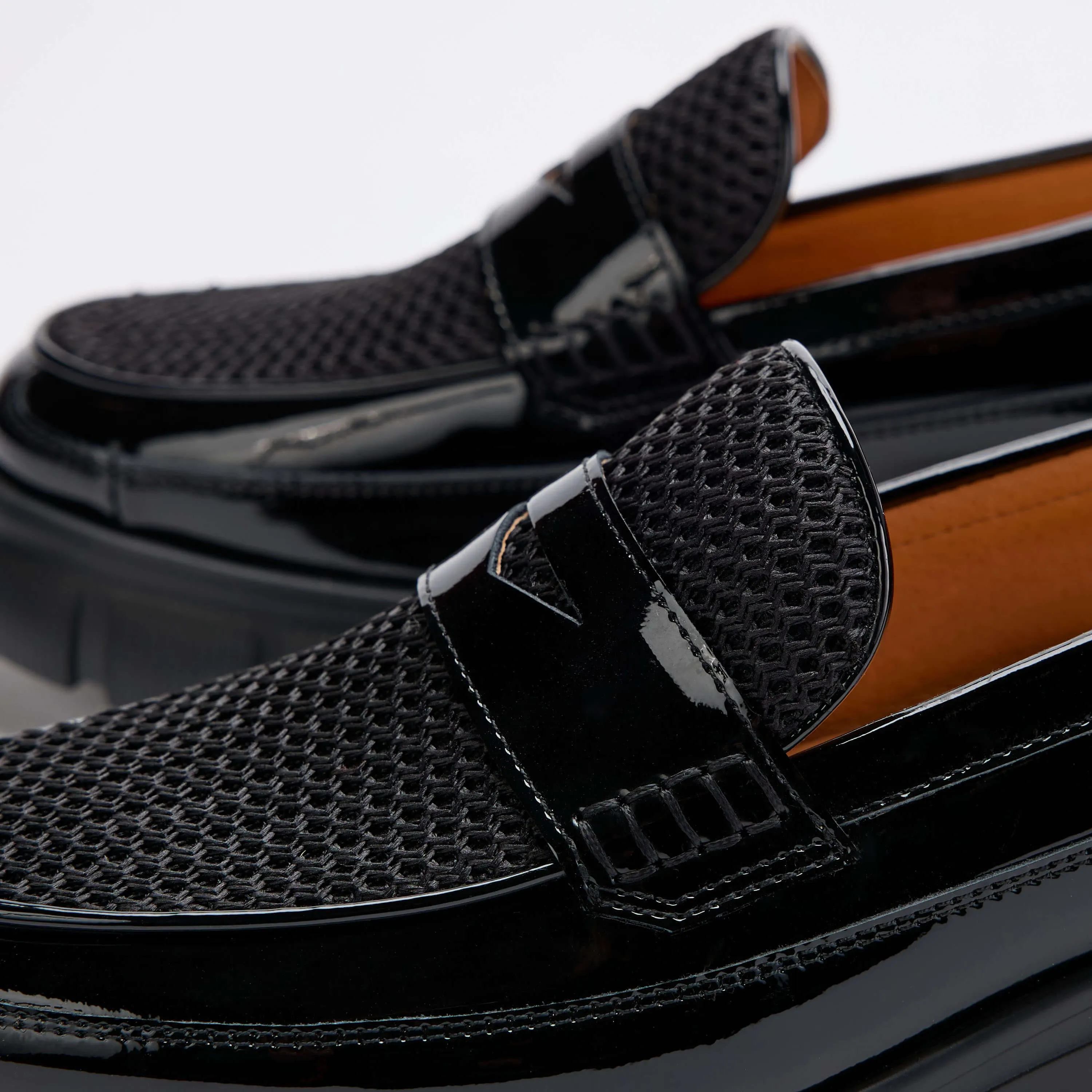 Ms. Calum Black Patent Leather Penny Loafers