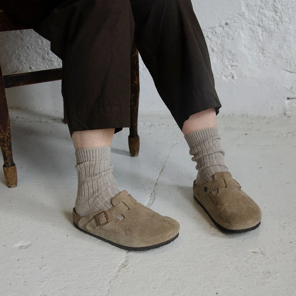 Oatmeal wool rib socks