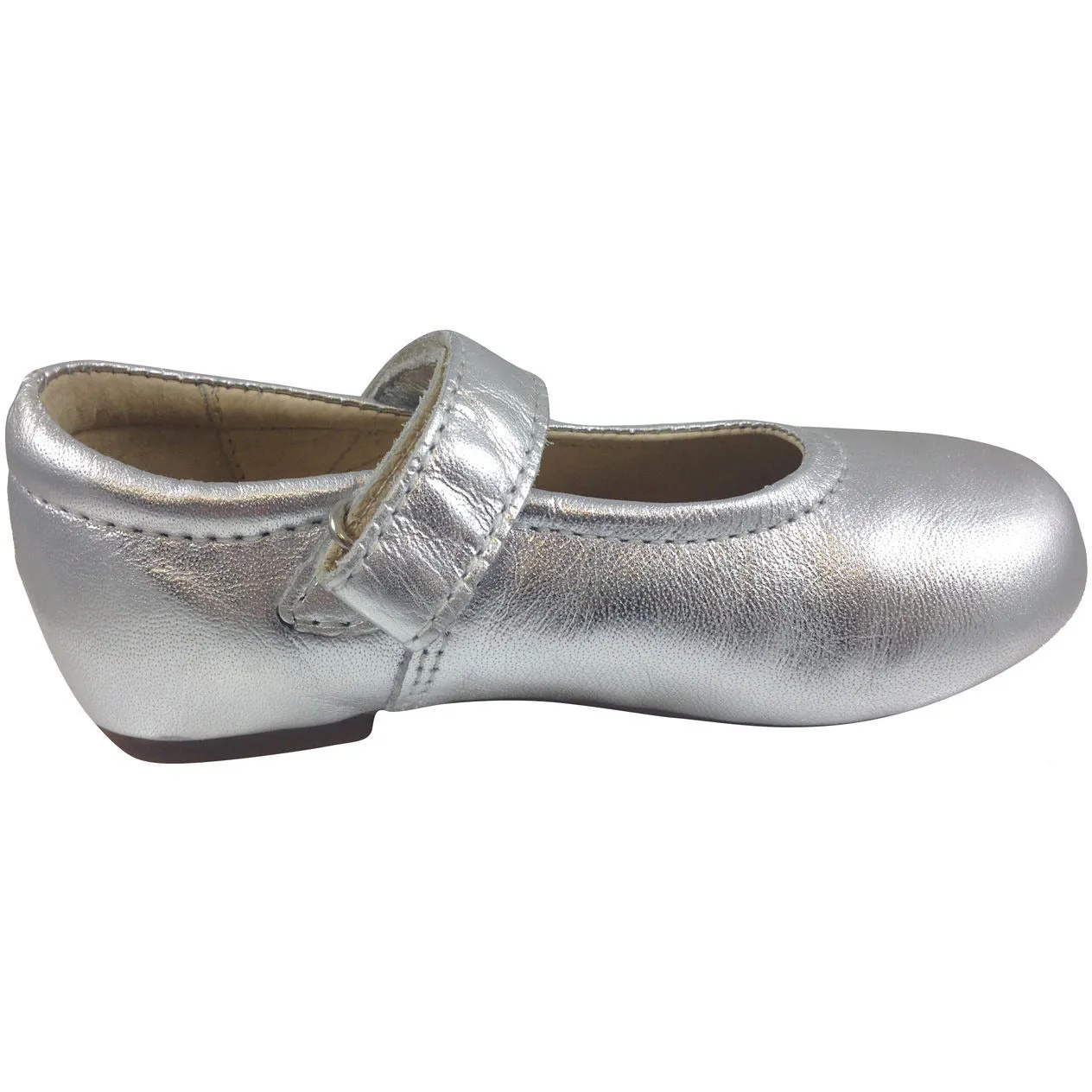 Old Soles Girl's 800 Praline Silver Leather Hook and Loop Mary Jane Flats