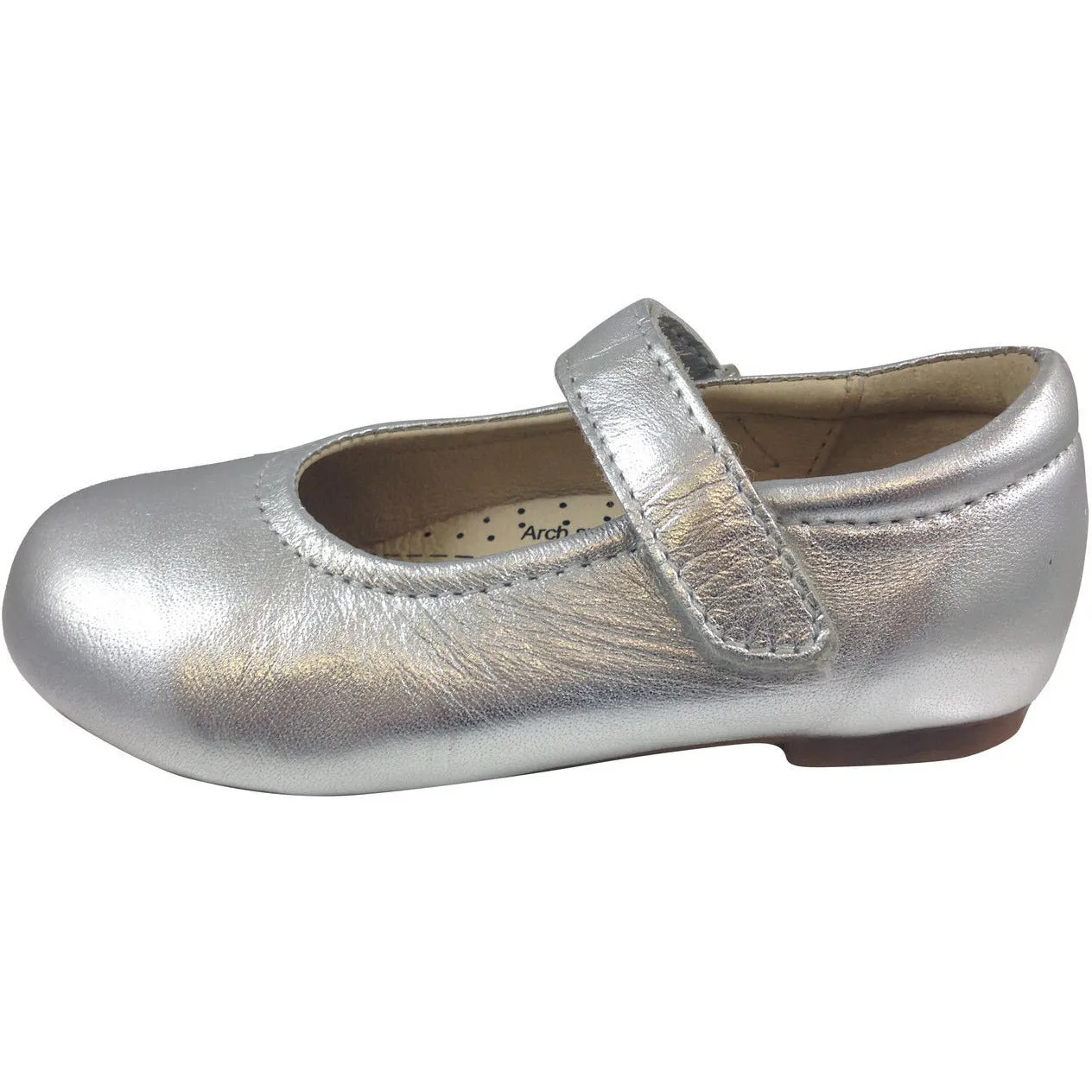 Old Soles Girl's 800 Praline Silver Leather Hook and Loop Mary Jane Flats