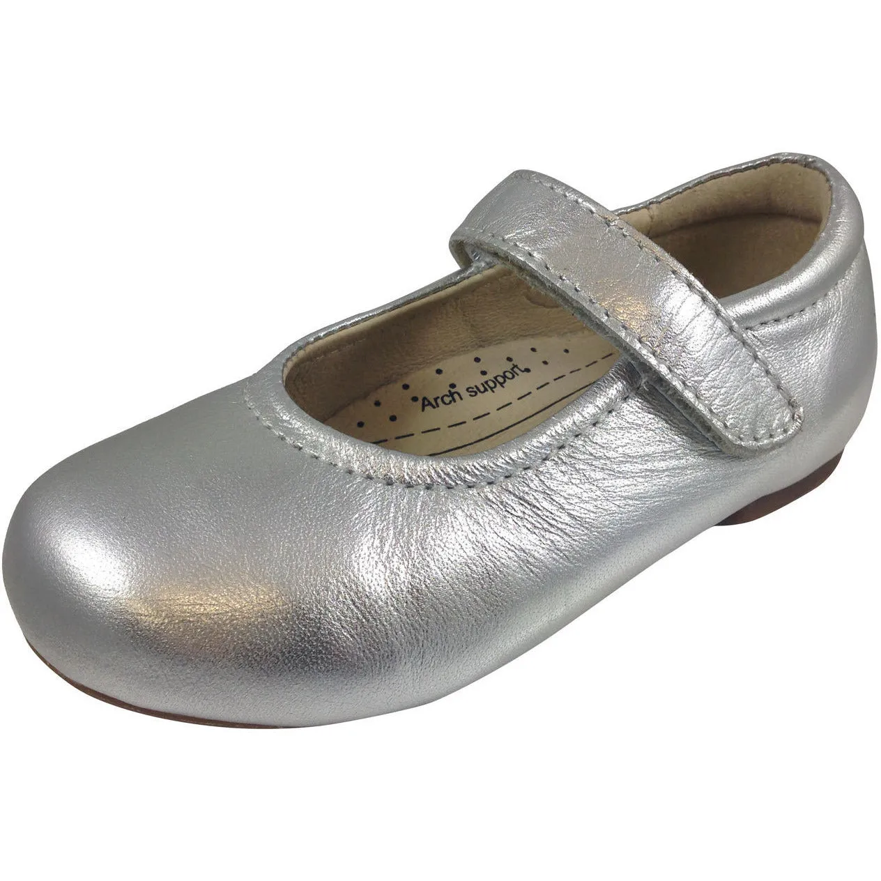 Old Soles Girl's 800 Praline Silver Leather Hook and Loop Mary Jane Flats