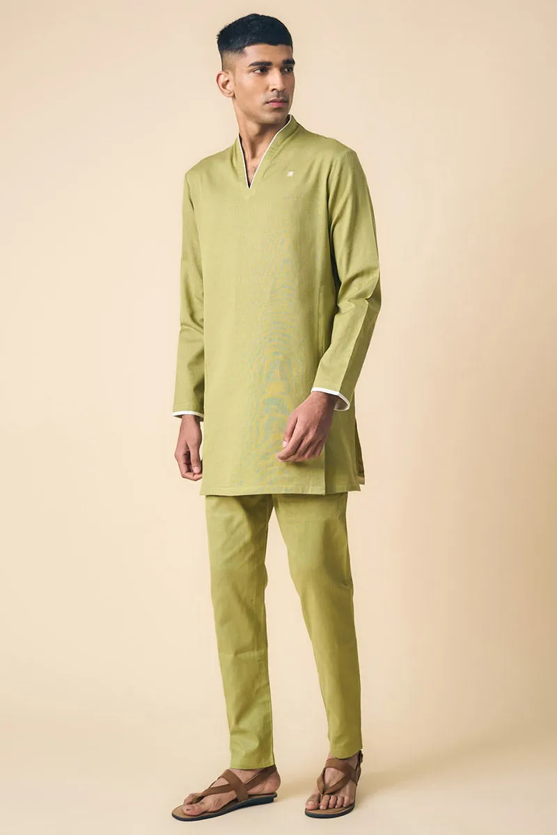 Olive Kurta With Contrast Detailing