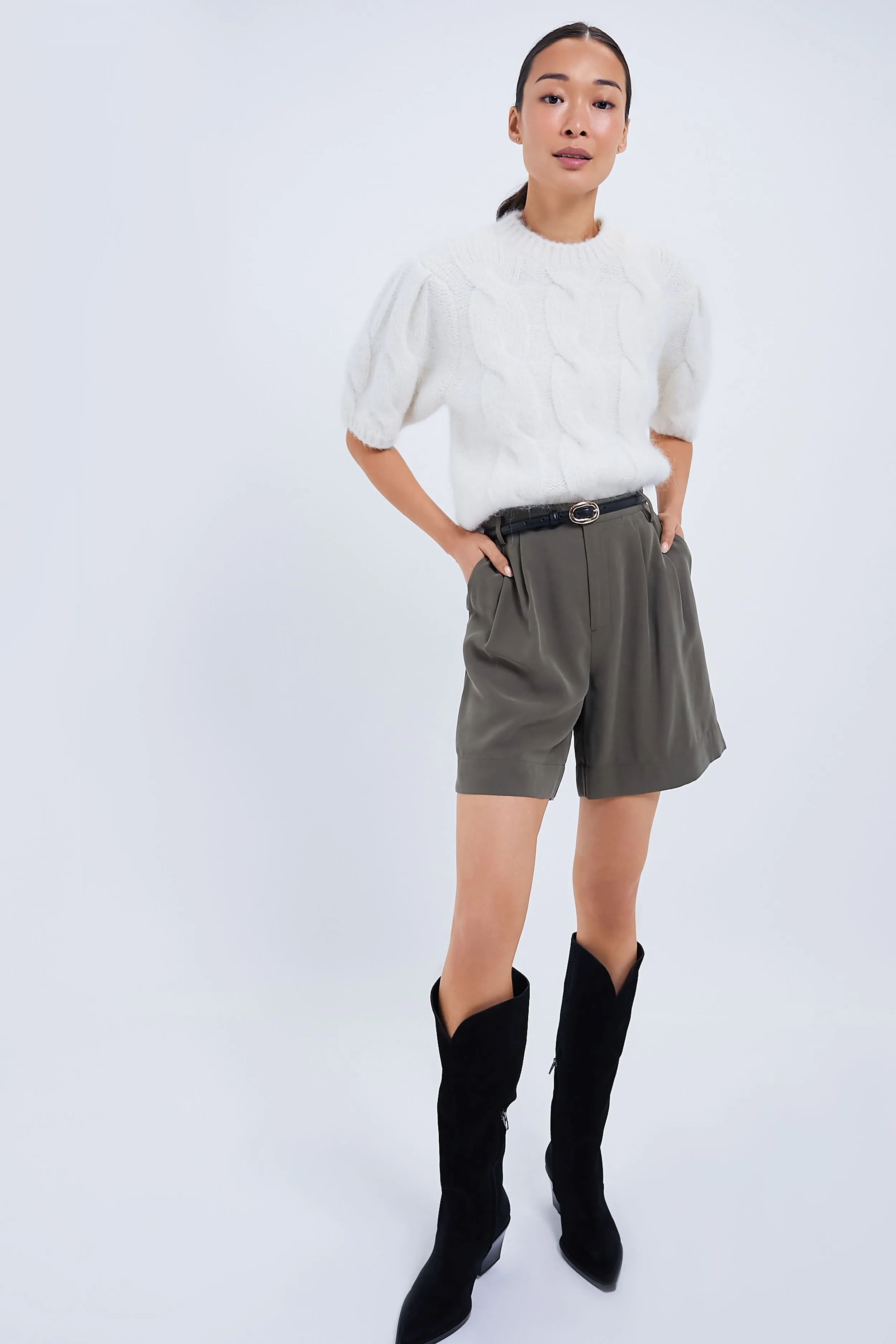 Olive Pleated Felix Shorts