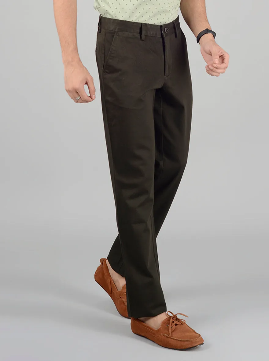 Olive Self Design Slim Fit Casual Trouser | JadeBlue