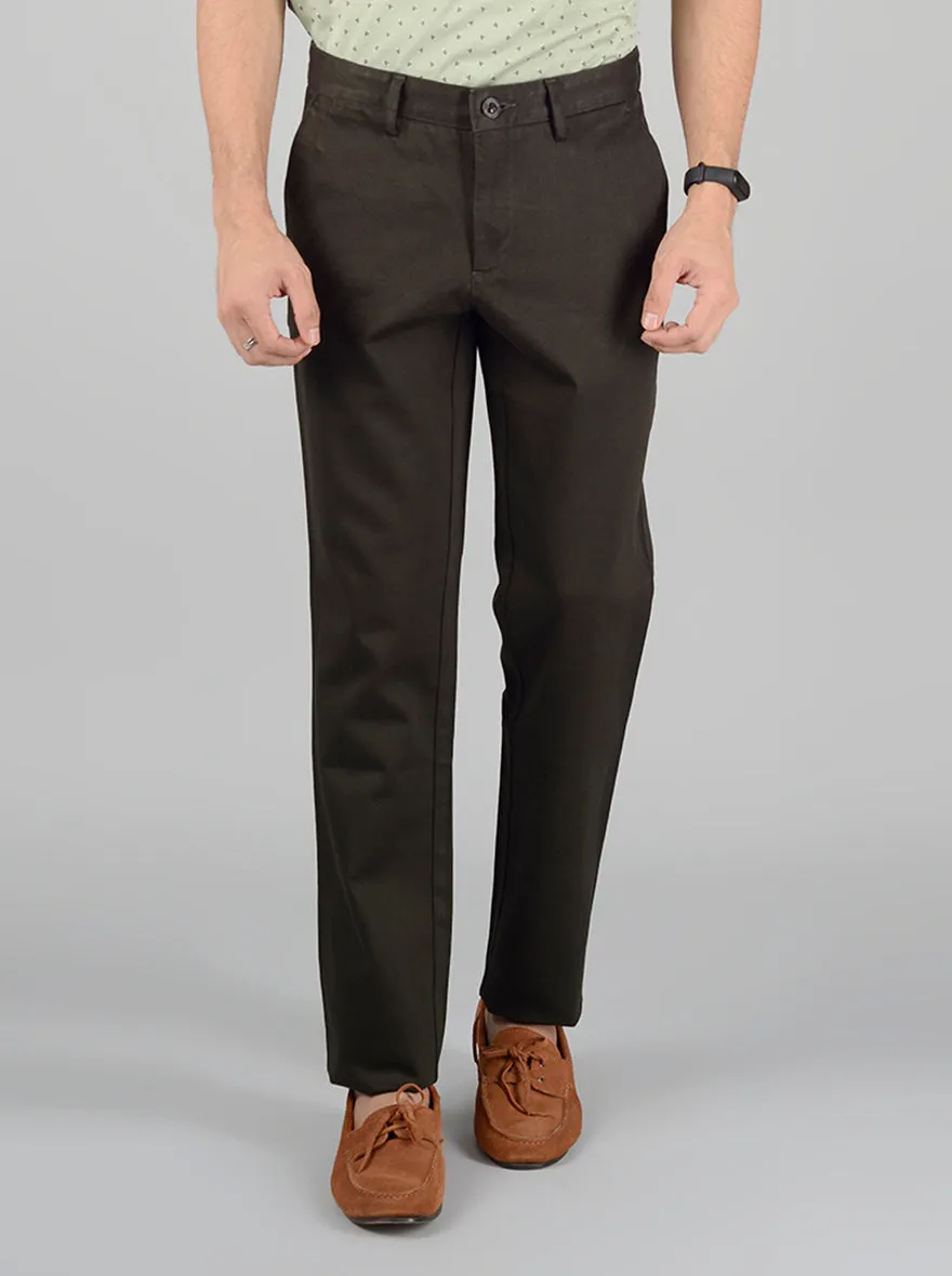 Olive Self Design Slim Fit Casual Trouser | JadeBlue