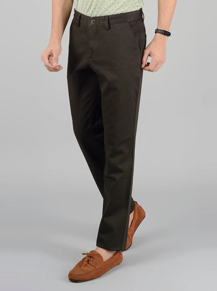 Olive Self Design Slim Fit Casual Trouser | JadeBlue