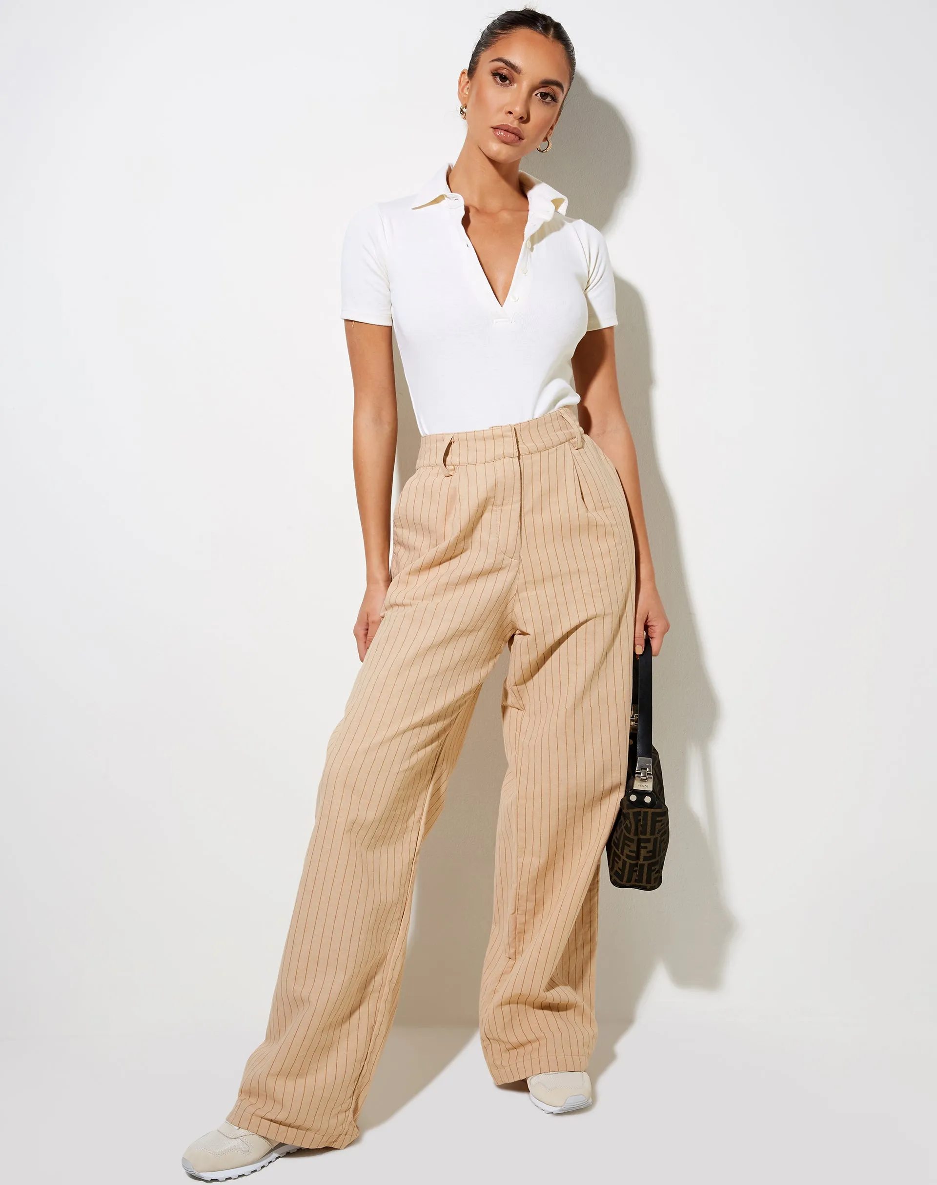 Onfal Wide Leg Trouser in Pencil Stripe