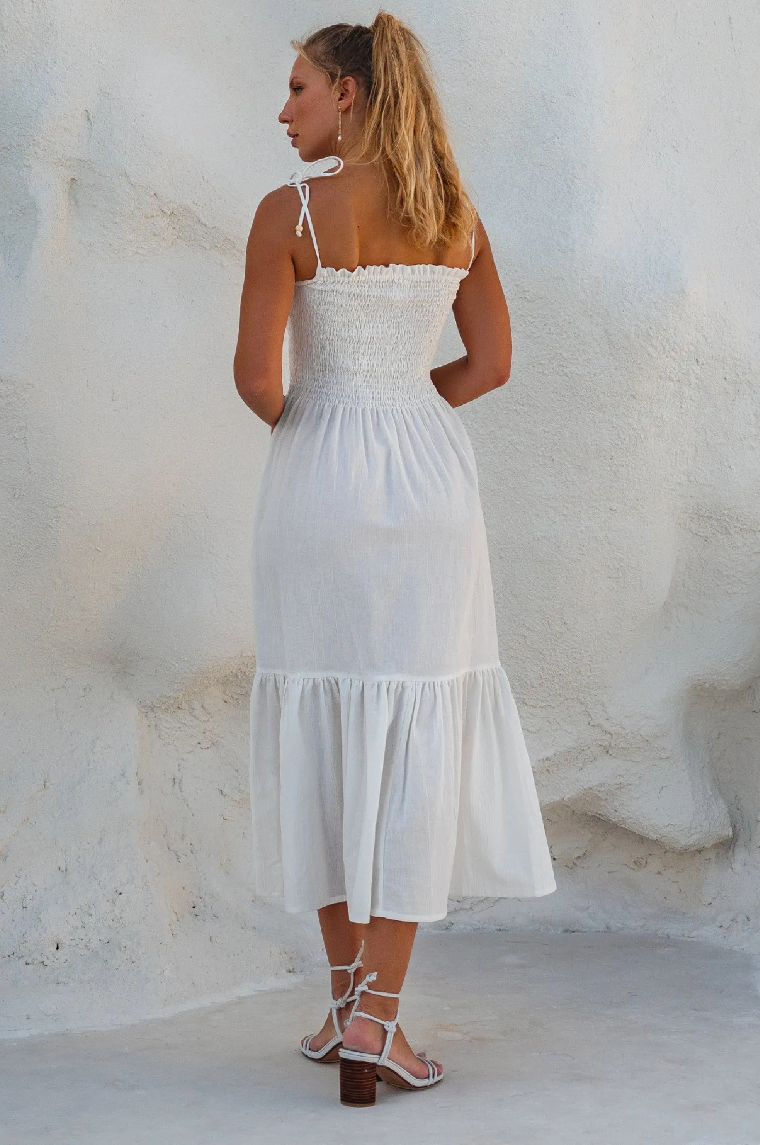 Paradiso Strappy Linen Midi Dress