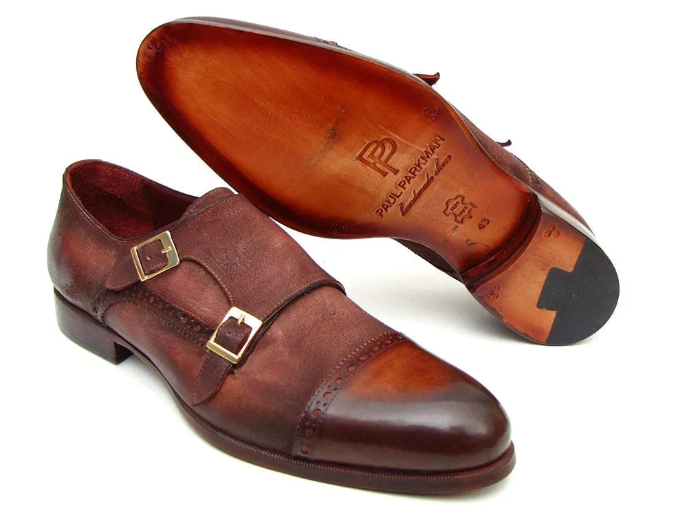 Paul Parkman Men's Captoe Double Monkstrap Antique Brown Suede