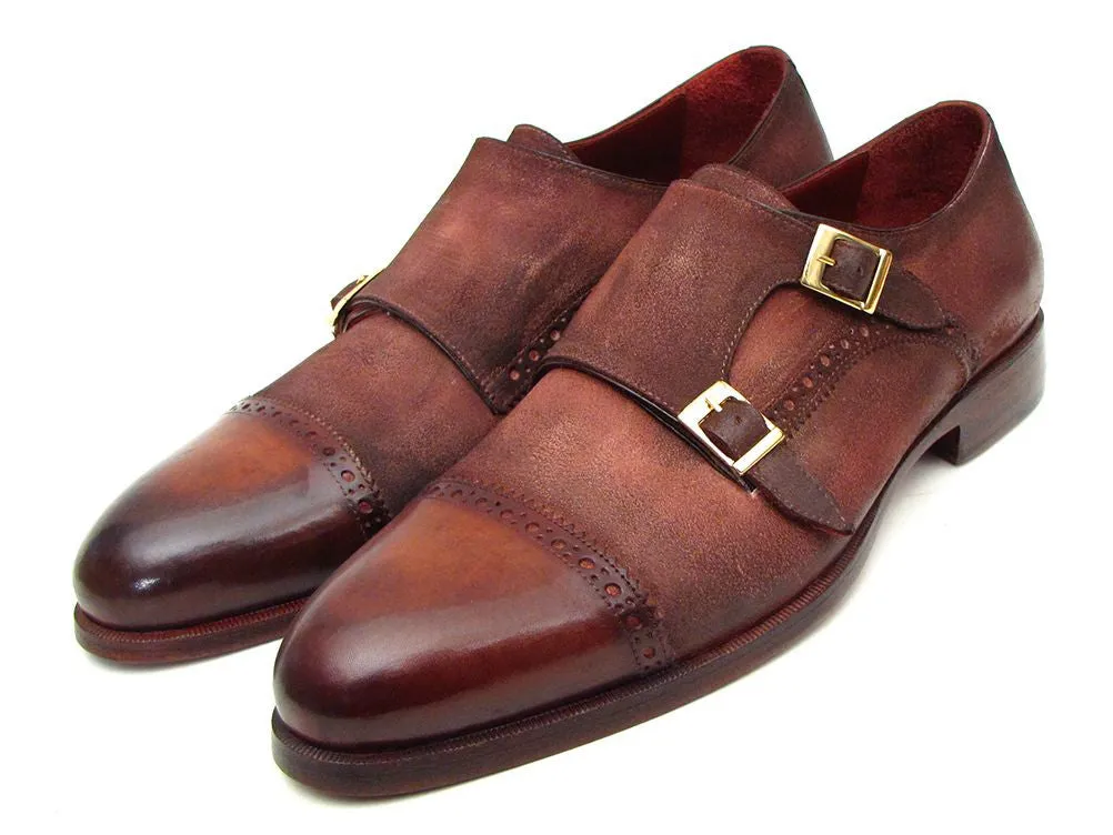 Paul Parkman Men's Captoe Double Monkstrap Antique Brown Suede